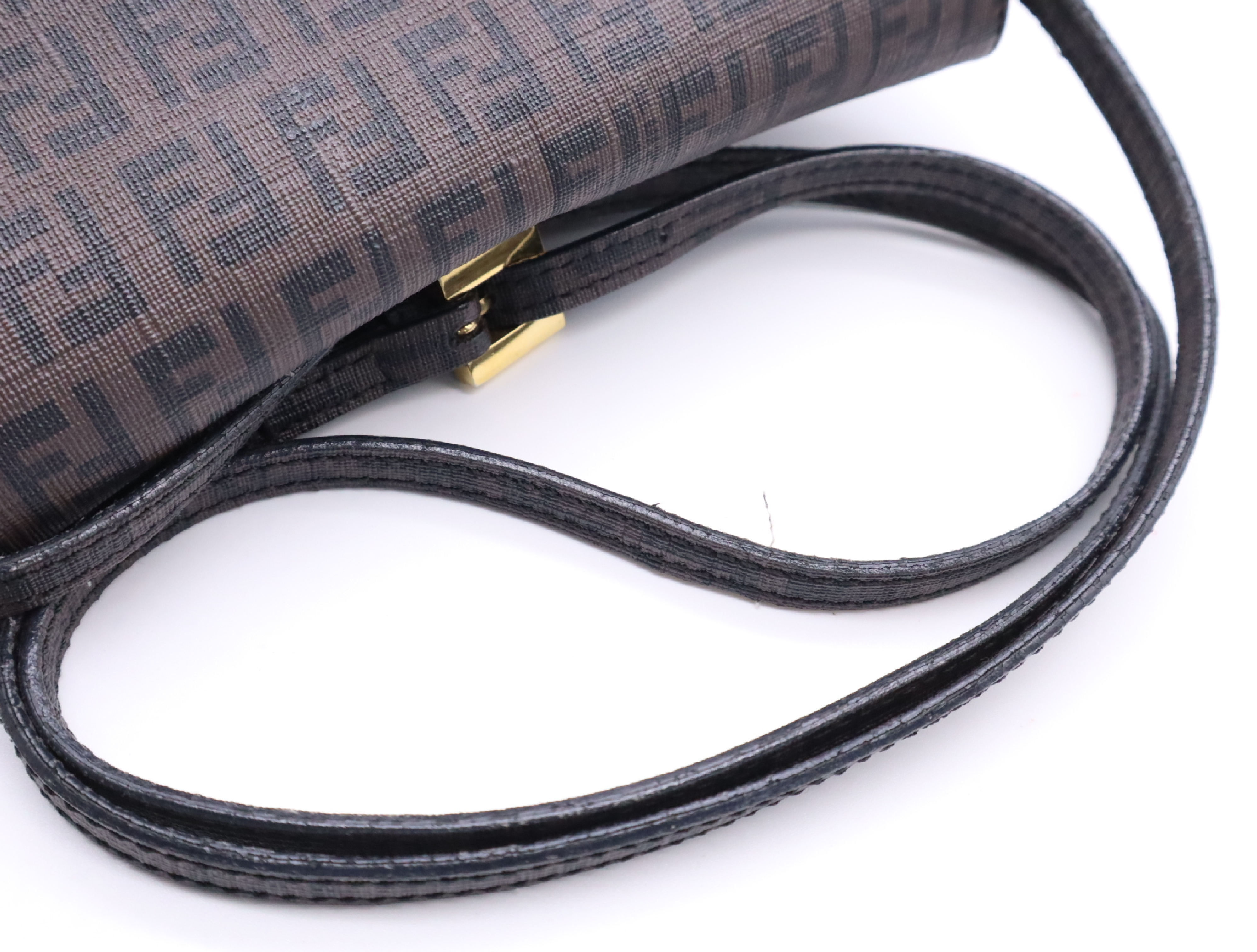 Canvas Zucchino Brown Gold Hardware Shoulder Bag — view 10