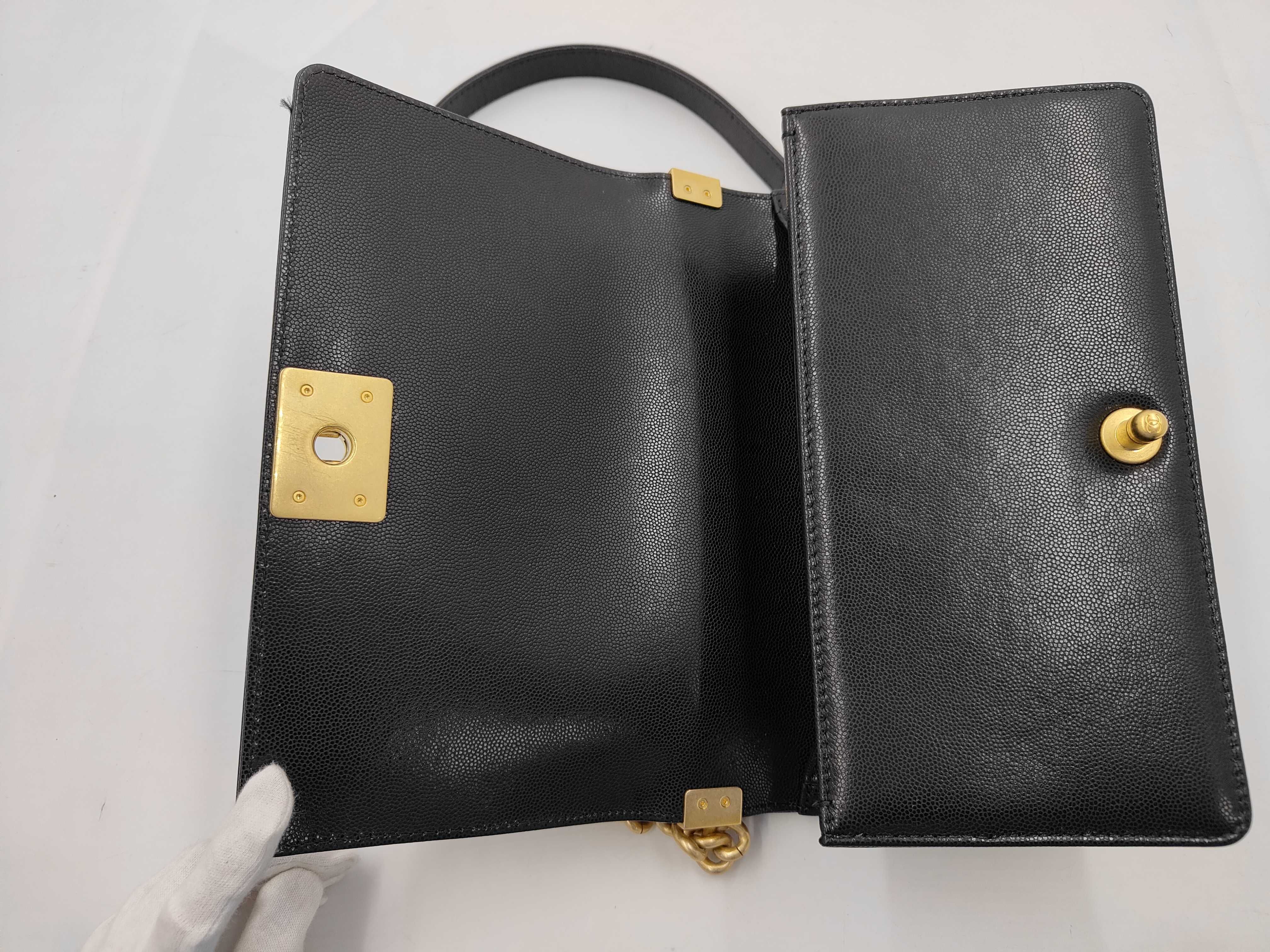 Caviar Skin Boy Chanel Chain Shoulder Bag with Serial Number Plate — view 9