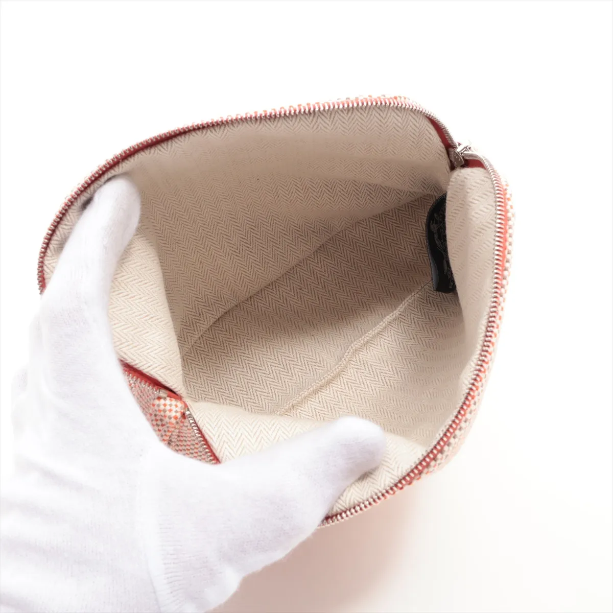 Bolide Mini Crazy H Canvas Pouch, Beige x Orange, Silver Hardware — view 3