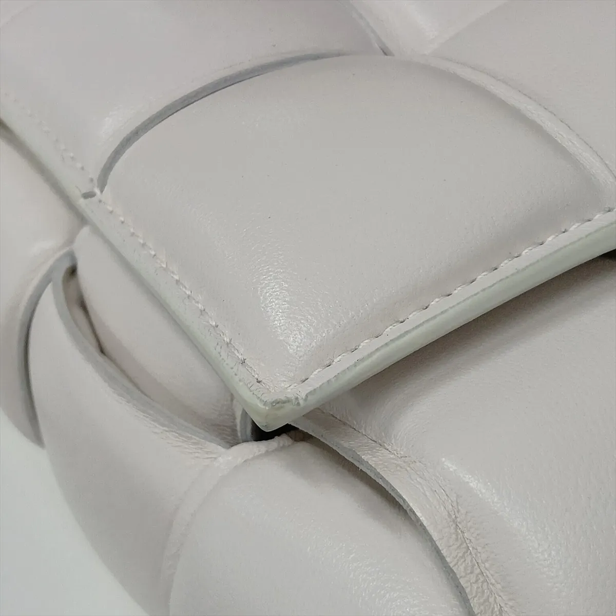 Maxi Intrecciato Padded Cassette Leather Chain Shoulder Bag, White — view 9