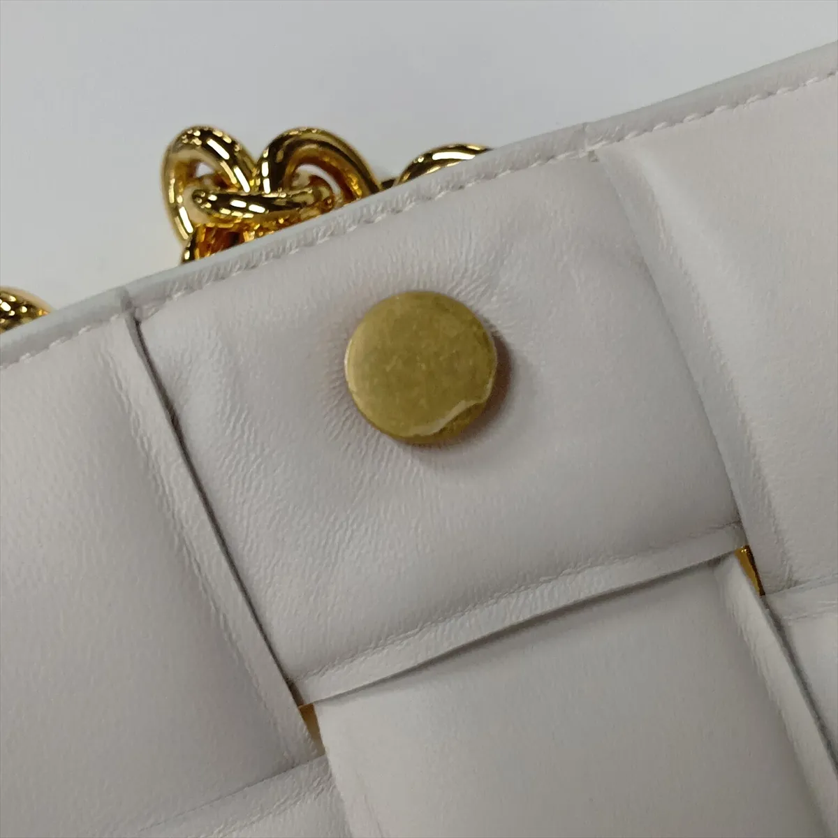 Maxi Intrecciato Padded Cassette Leather Chain Shoulder Bag, White — view 10
