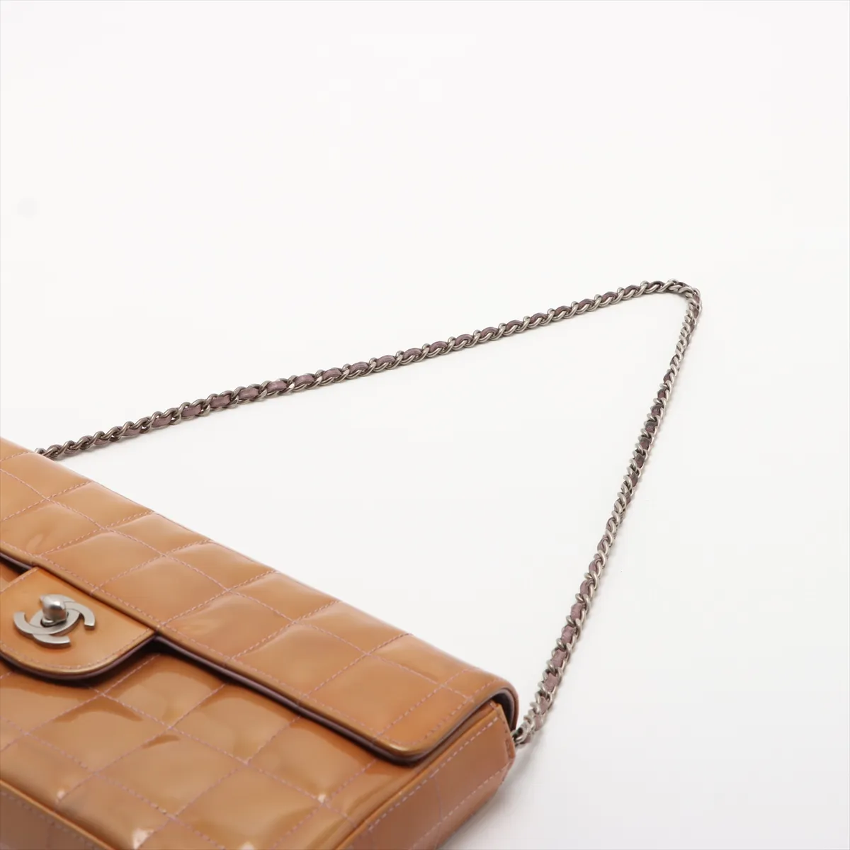 Chocolate Bar Patent Leather Chain Shoulder Bag Yellow Silver Hardware 6473165 No. 6 — view 5