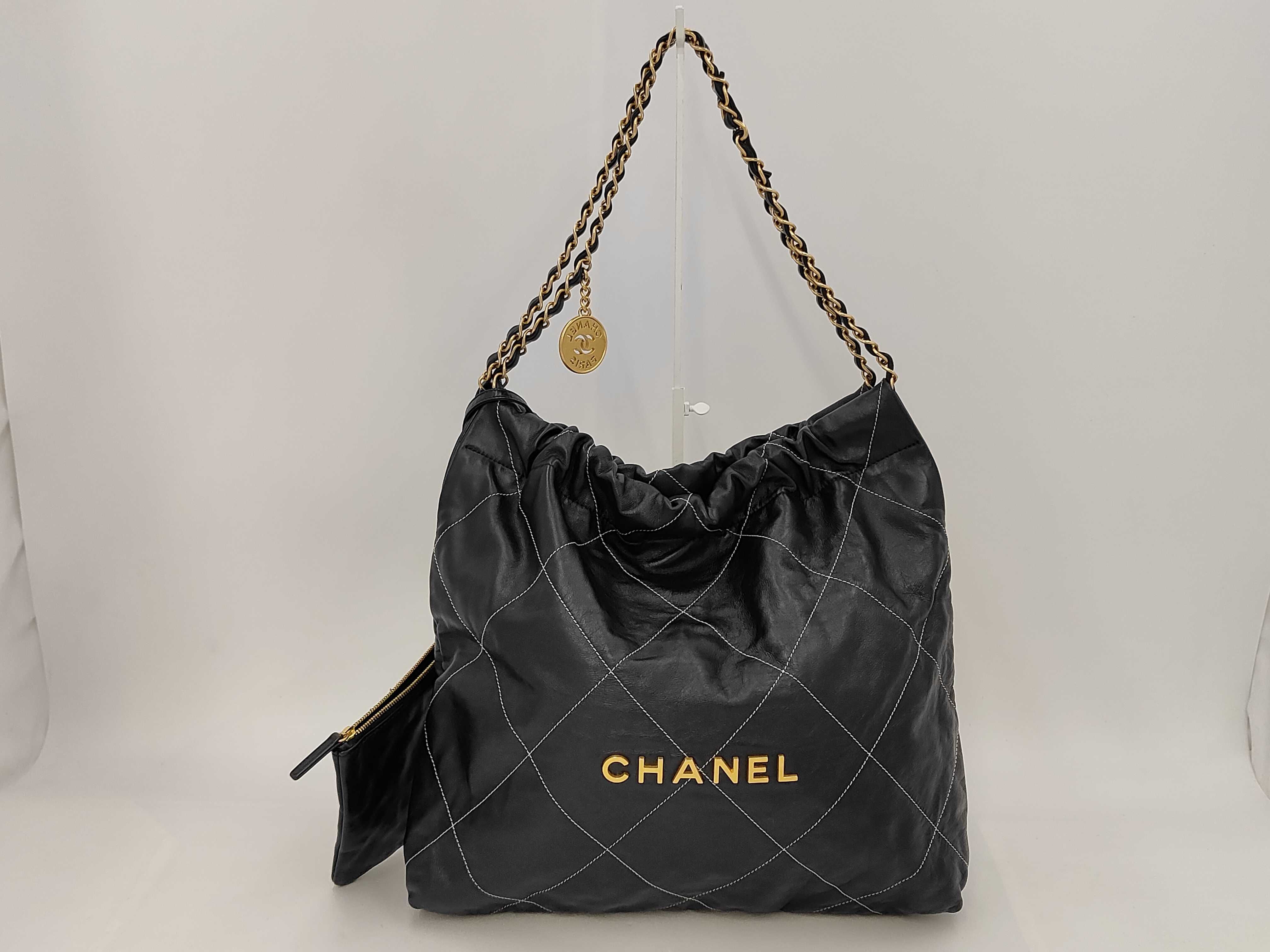 22 Small Random Serial Number Calfskin Black Gold Hardware Handbag