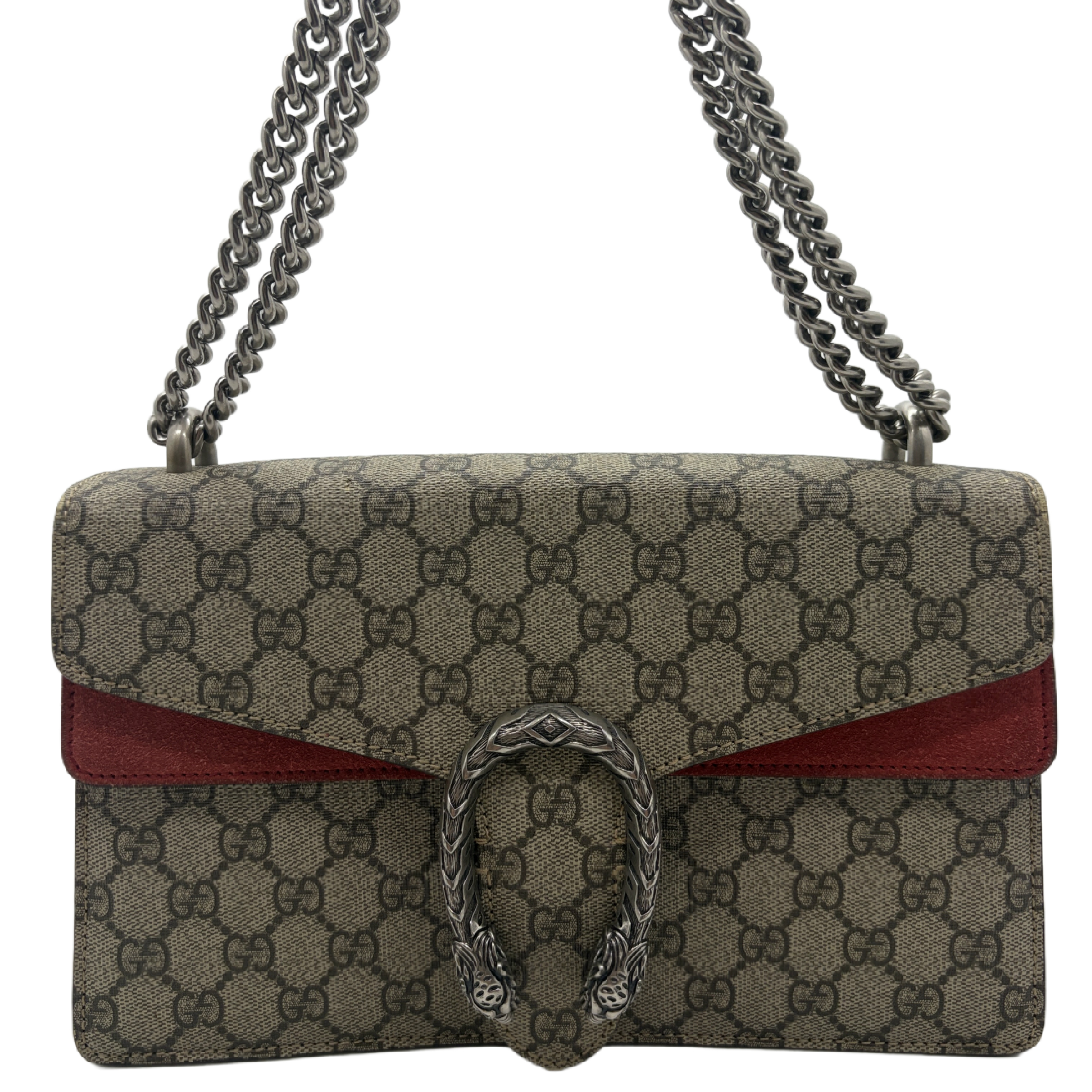 Dionysus GG Supreme Canvas Suede Red Chain Shoulder Bag