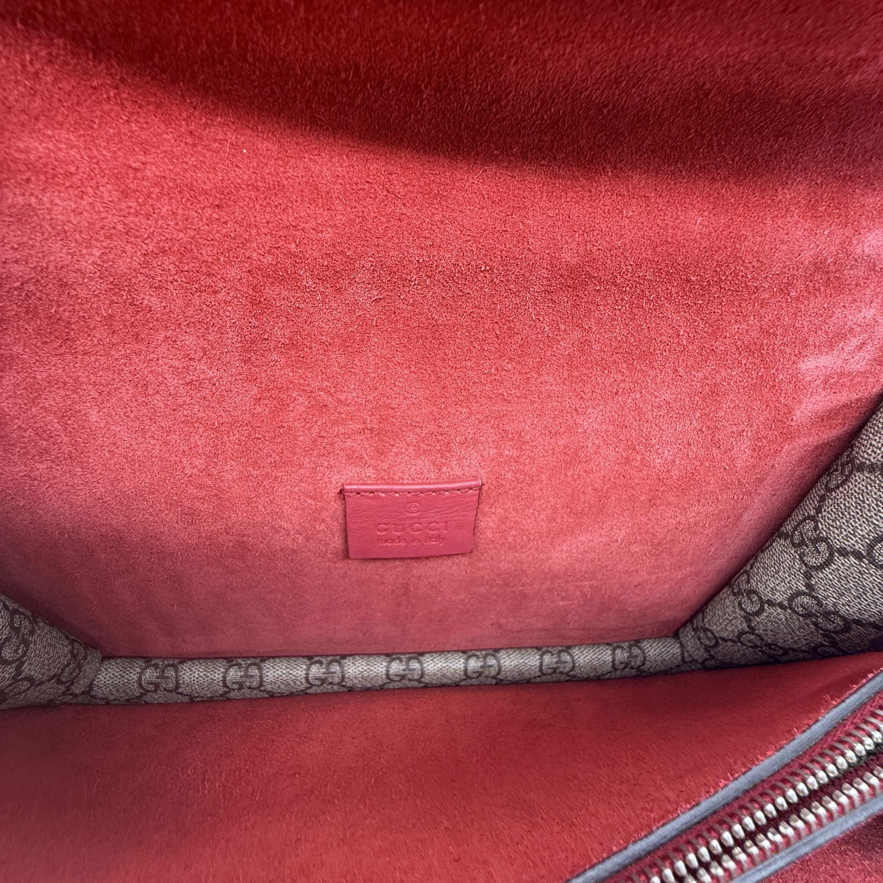 Dionysus GG Supreme Canvas Suede Red Chain Shoulder Bag — view 12