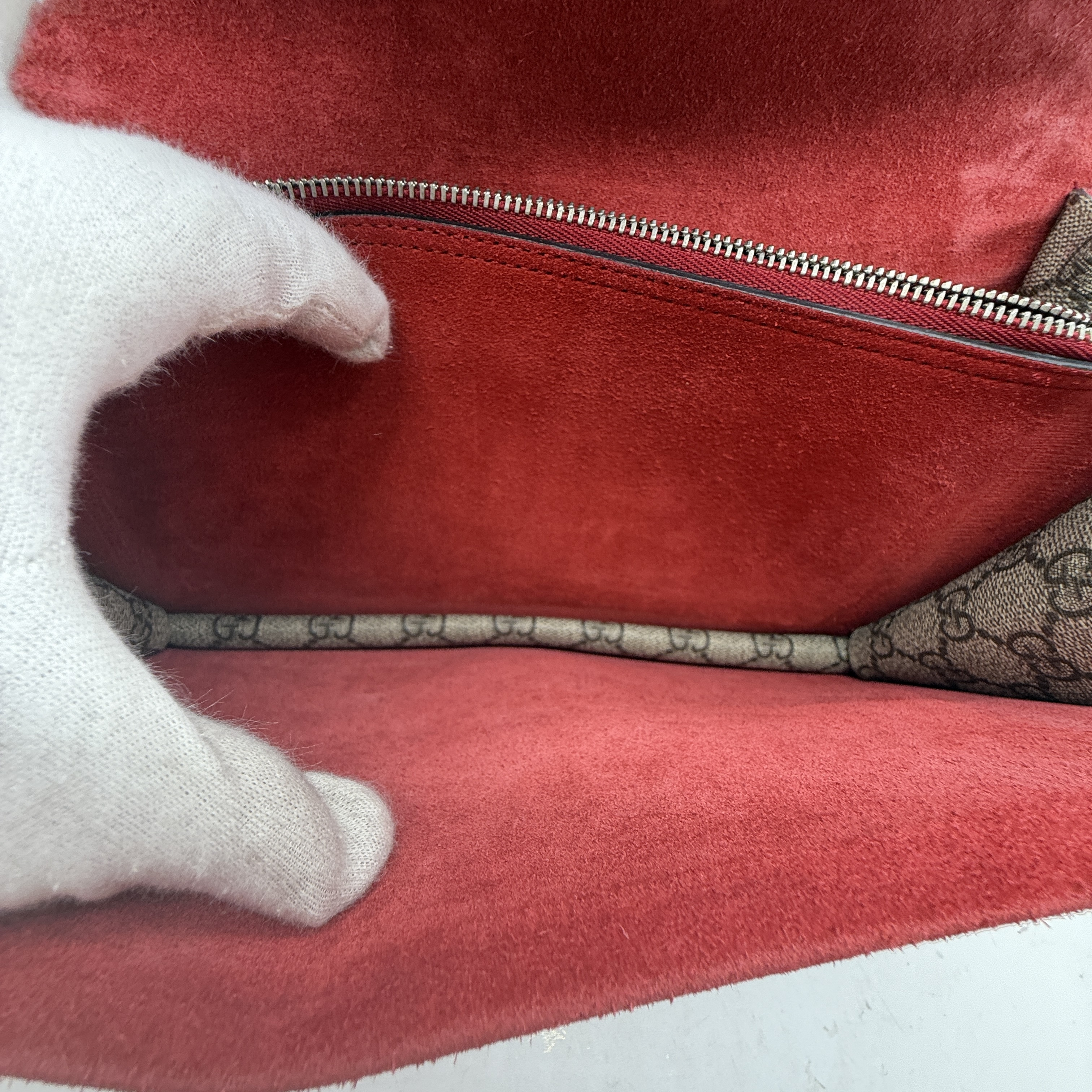 Dionysus GG Supreme Canvas Suede Red Chain Shoulder Bag — view 14