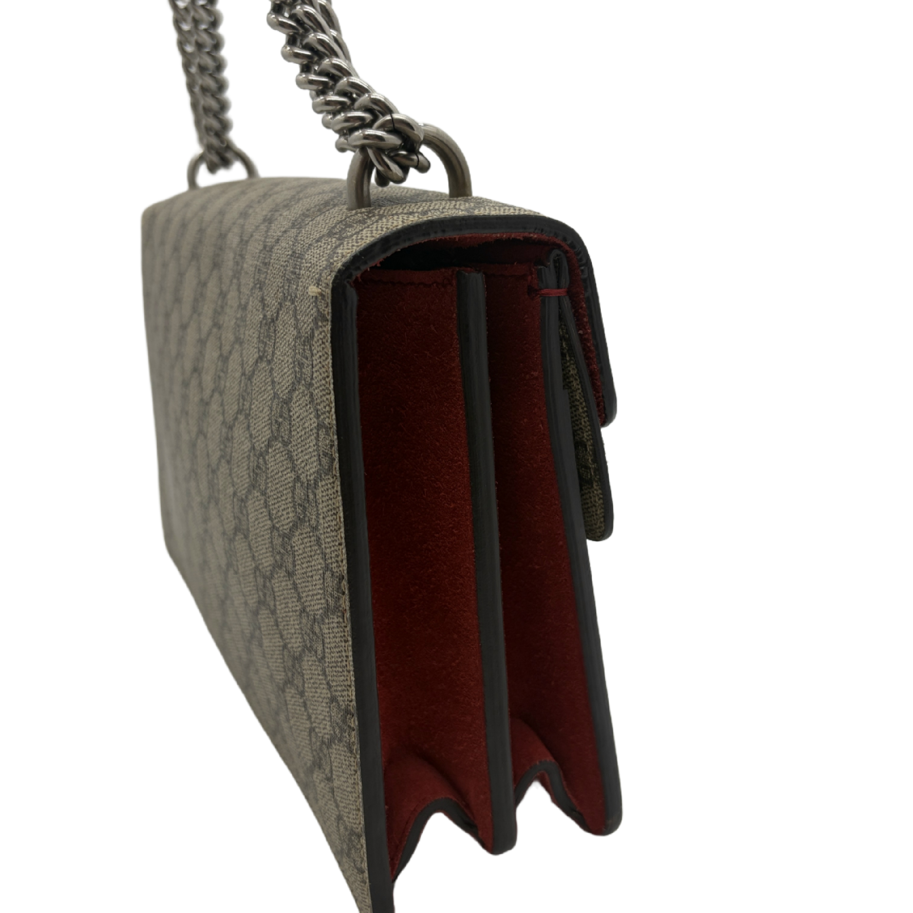 Dionysus GG Supreme Canvas Suede Red Chain Shoulder Bag — view 3
