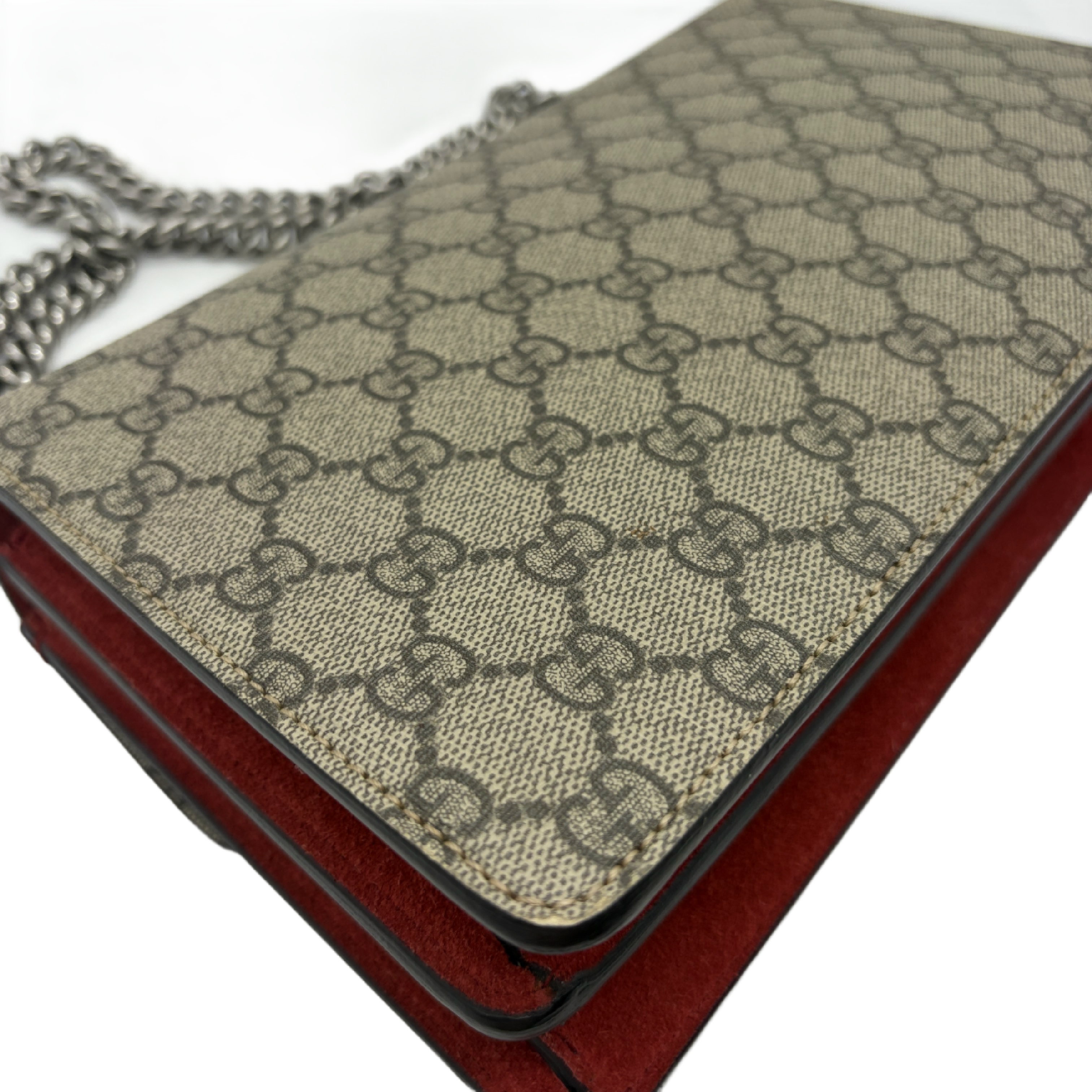 Dionysus GG Supreme Canvas Suede Red Chain Shoulder Bag — view 8