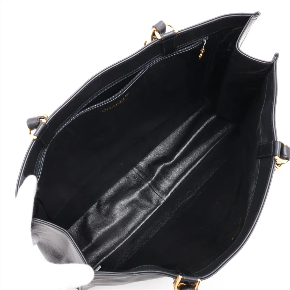 Coco Mark Leather Chain Tote Bag, Black with Gold Hardware, 3091525, Series 3 — view 7