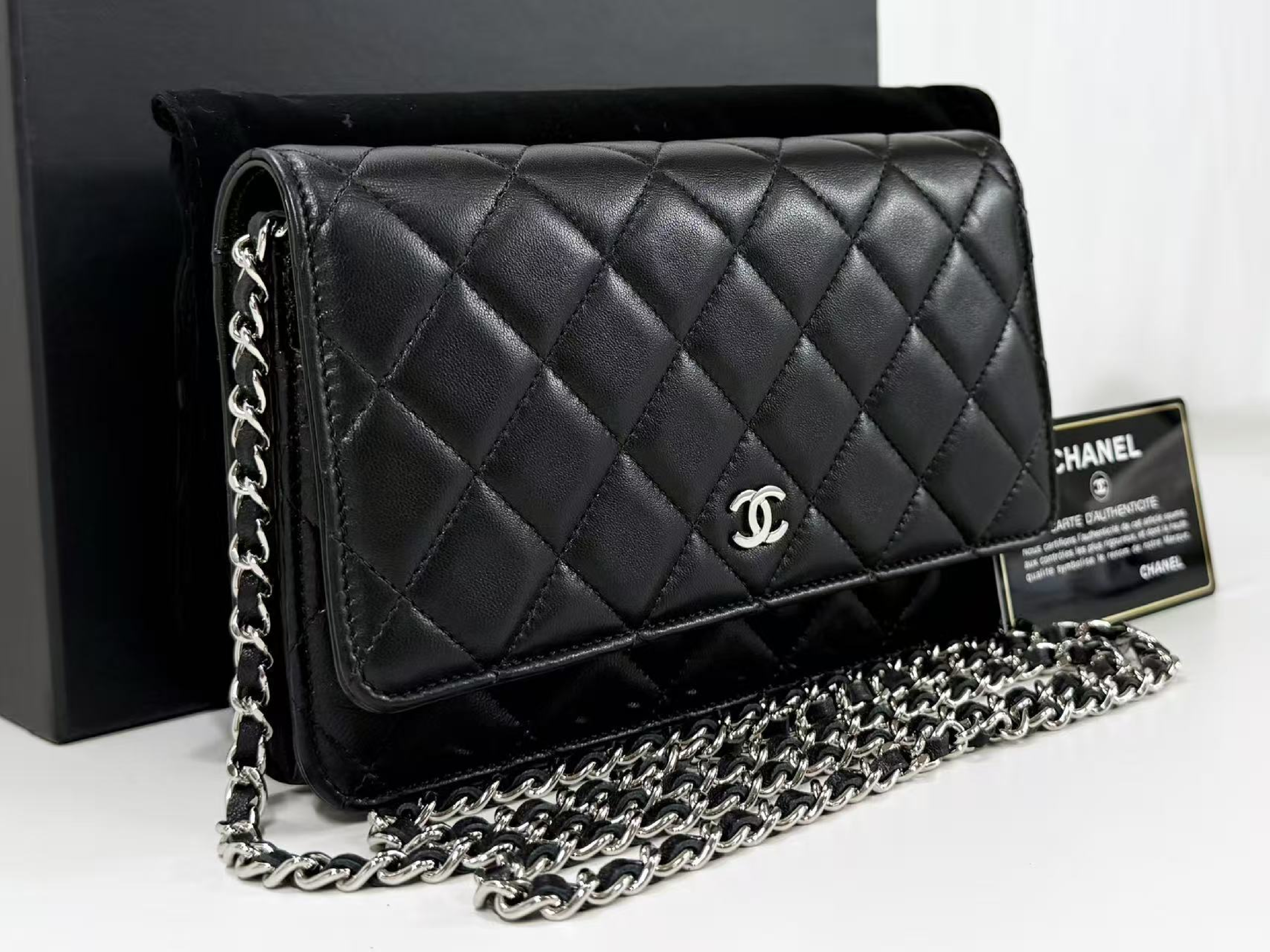 Black Matelassé Shoulder Bag, New Hardware, WOC, W19cm (approx.), Serial Number 29-series, [Box, Dust Bag, Authenticity Card, and Seal Included], Silver Hardware, 29780303 — view 2