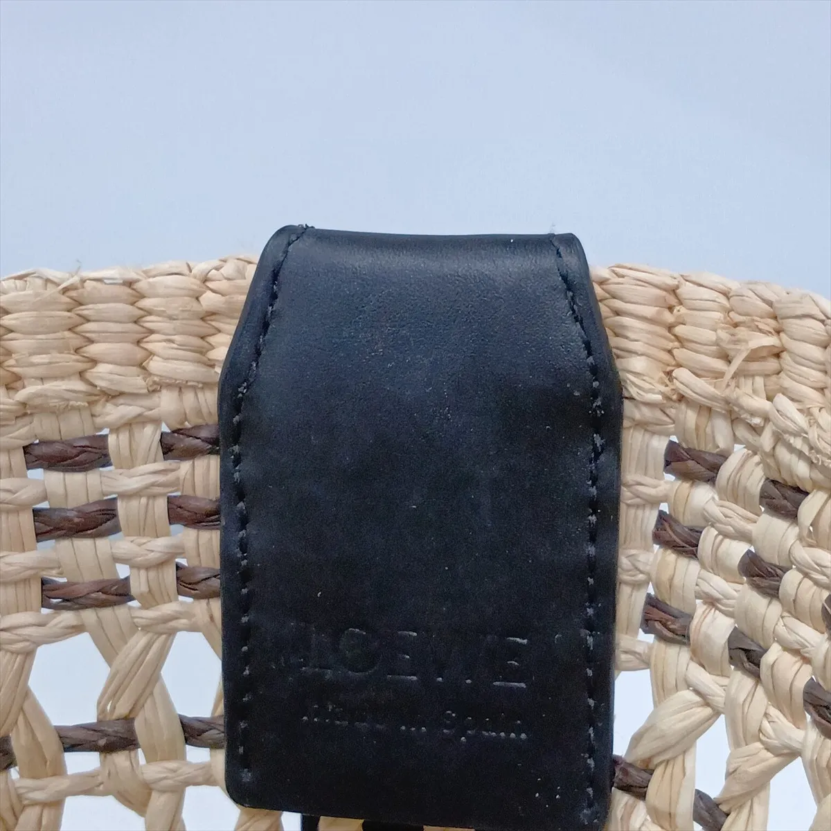 Braided Basket Medium Raffia x Leather Basket Bag Beige x Black — view 12
