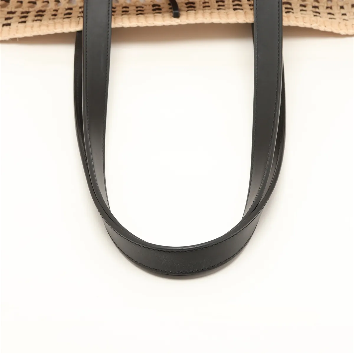 Braided Basket Medium Raffia x Leather Basket Bag Beige x Black — view 5