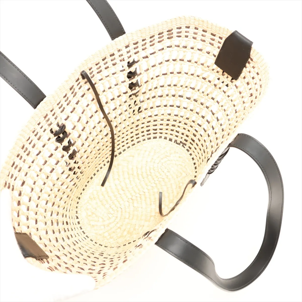 Braided Basket Medium Raffia x Leather Basket Bag Beige x Black — view 7