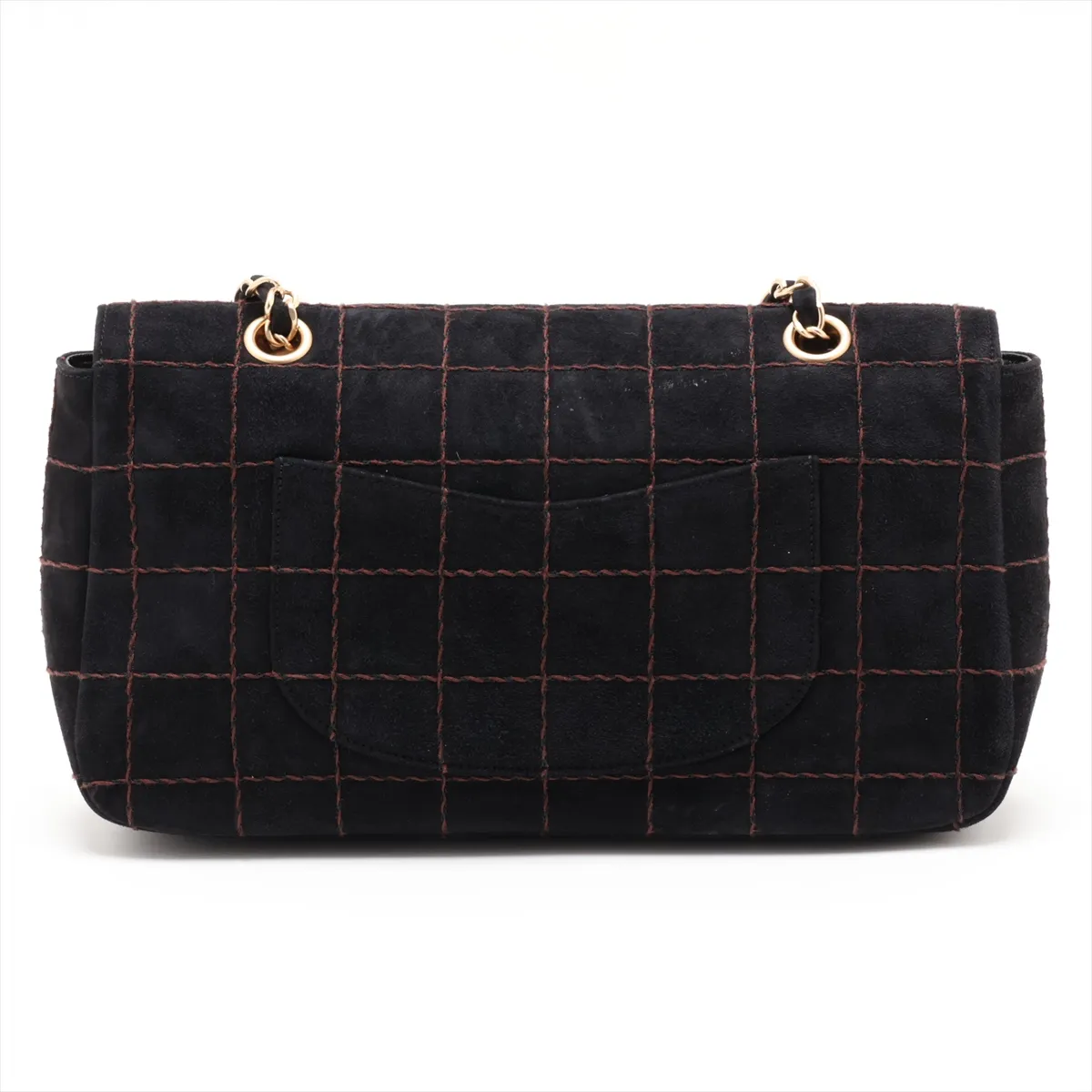 Chocolate Bar Suede Single Flap Double Chain Bag, Black with Gold Hardware, 7108151, Series 7 — view 2