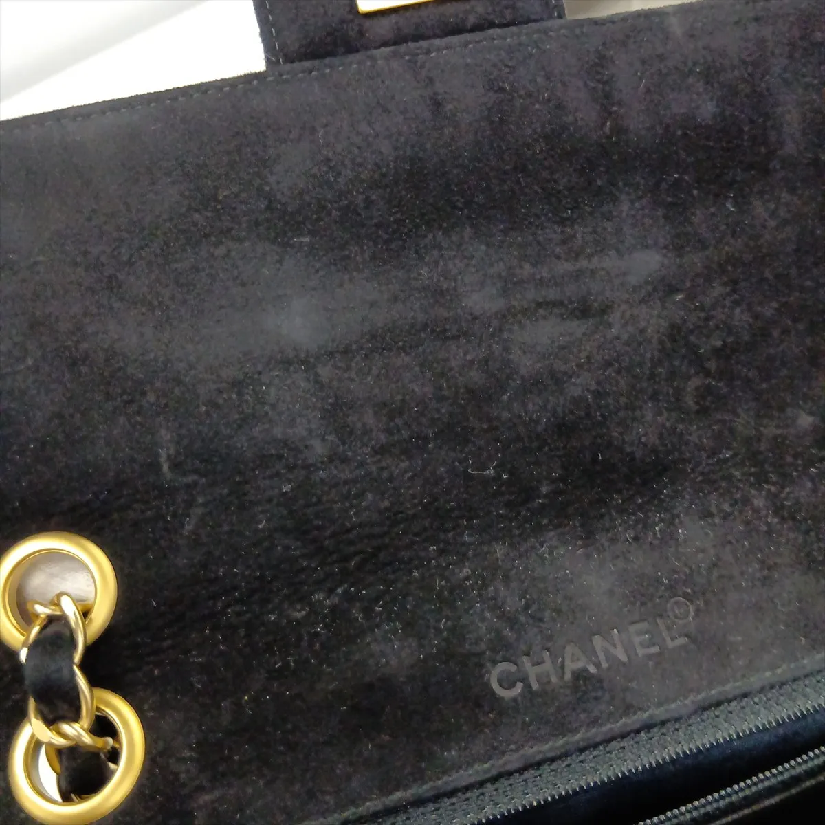 Chocolate Bar Suede Single Flap Double Chain Bag, Black with Gold Hardware, 7108151, Series 7 — view 12
