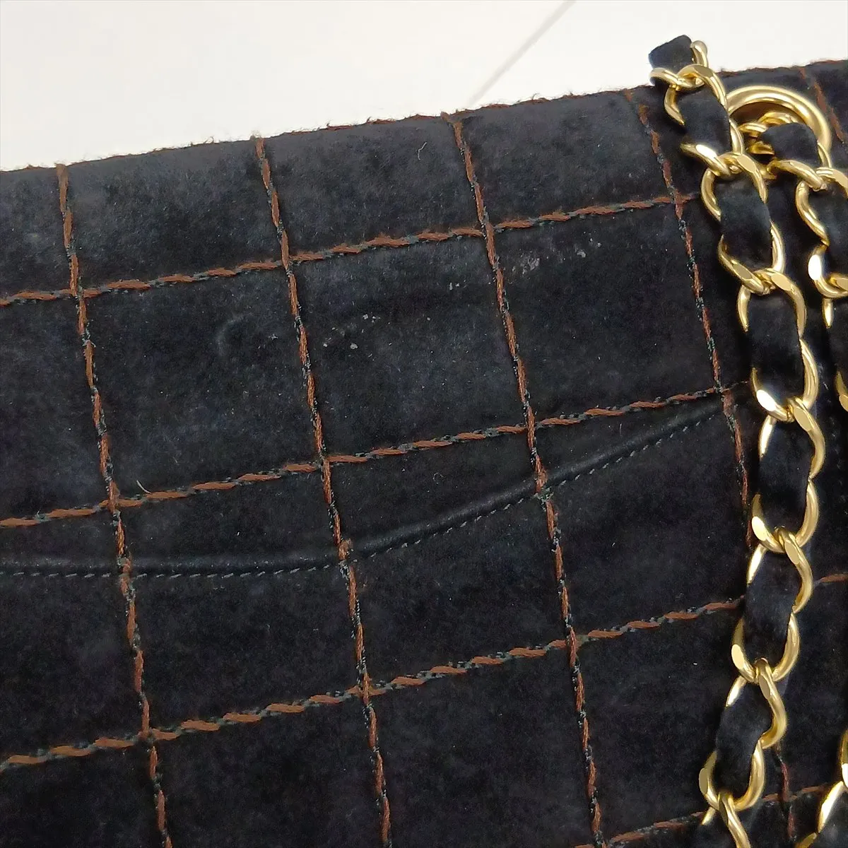 Chocolate Bar Suede Single Flap Double Chain Bag, Black with Gold Hardware, 7108151, Series 7 — view 14