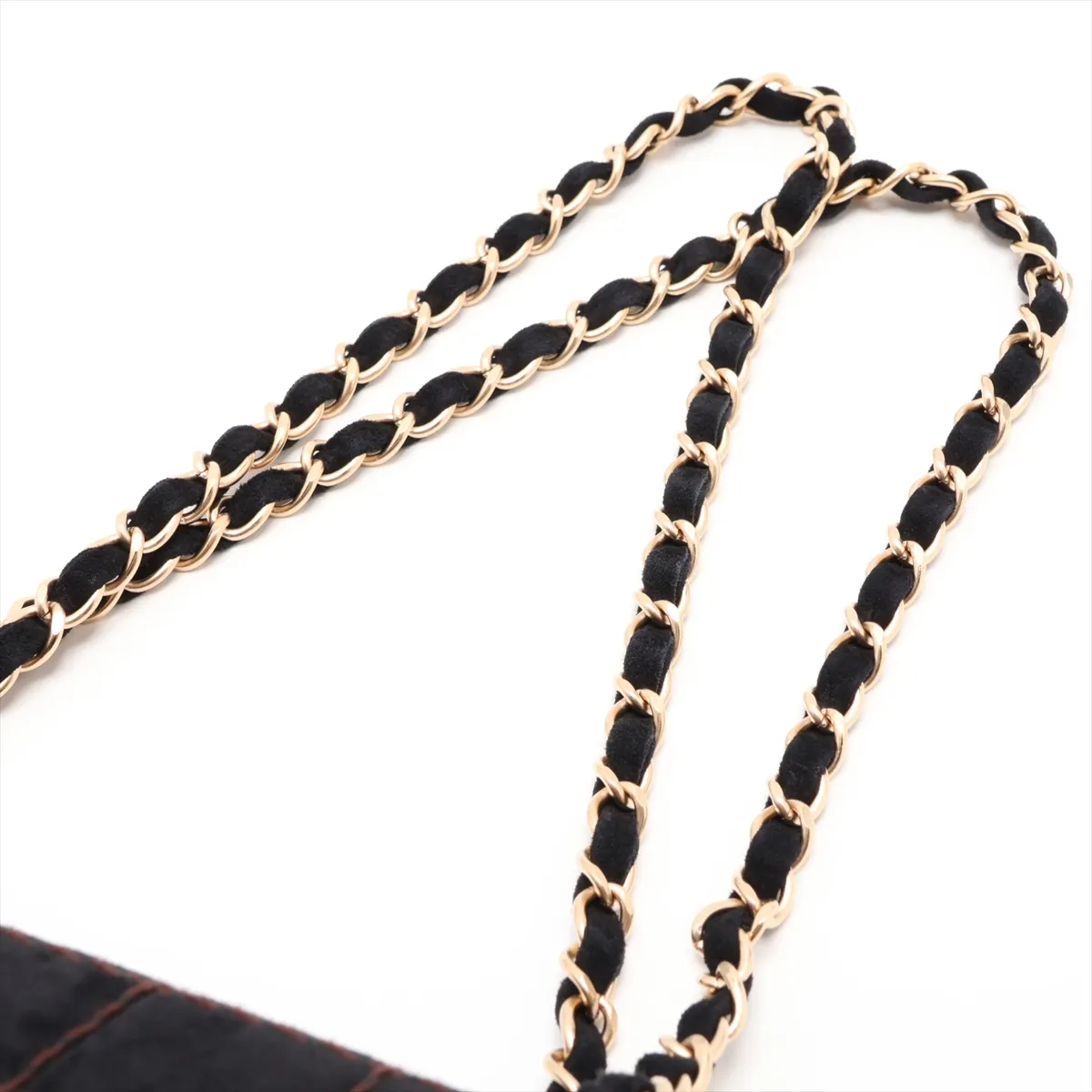 Chocolate Bar Suede Single Flap Double Chain Bag, Black with Gold Hardware, 7108151, Series 7 — view 5