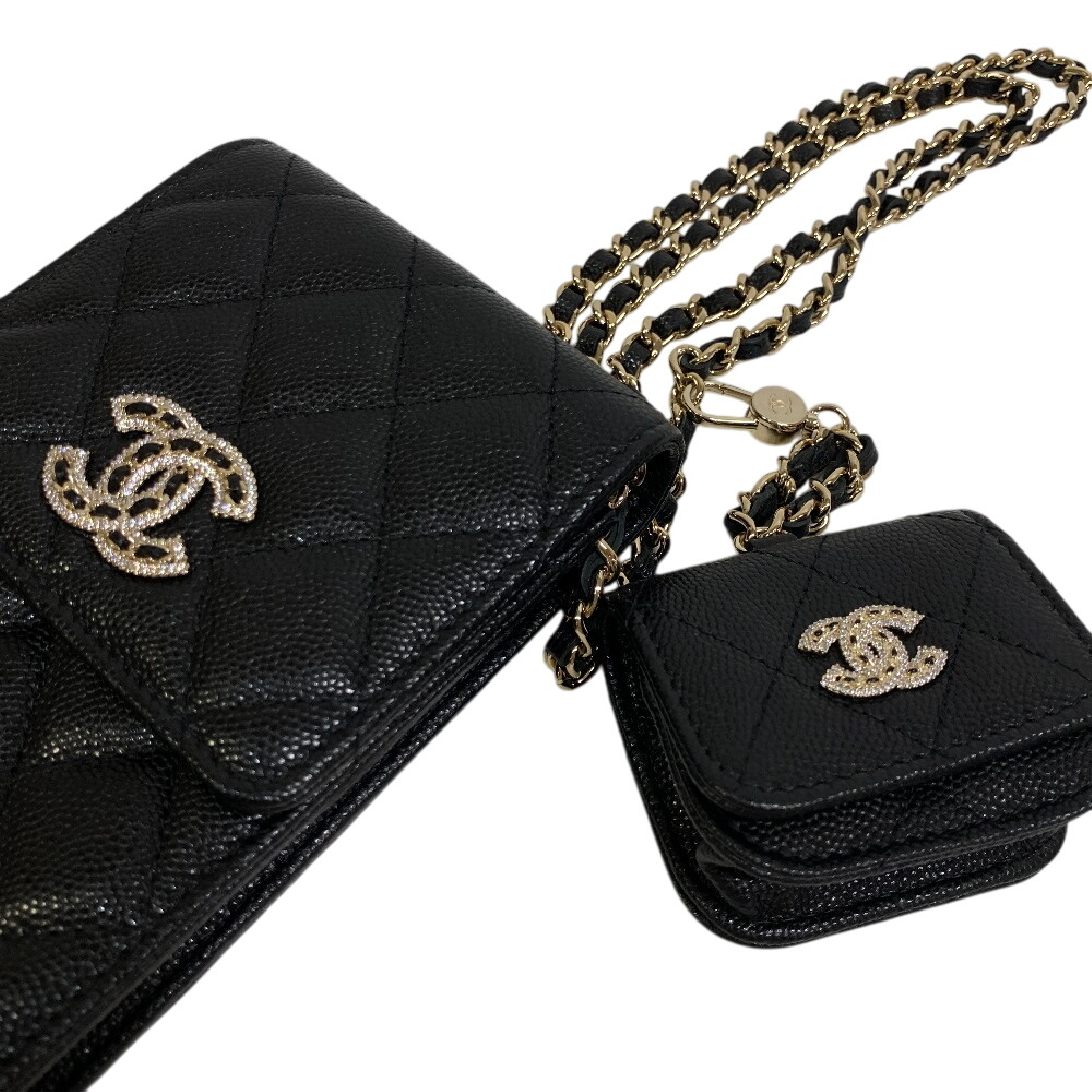 Shoulder Pouch AirPods Case Matelassé Coco Mark Rhinestone Shoulder Bag Caviar Leather Women's Shoulder Bag — view 3
