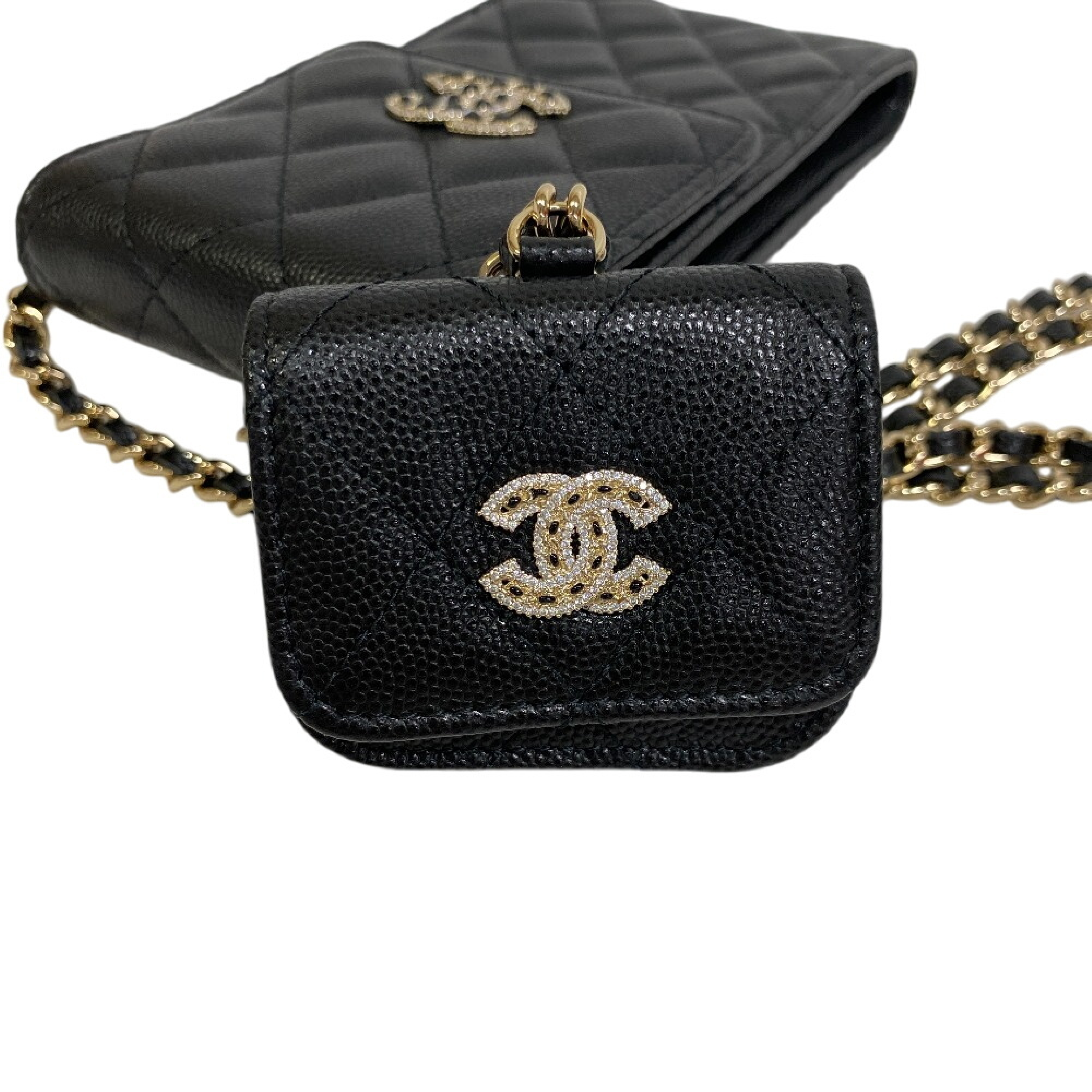 Shoulder Pouch AirPods Case Matelassé Coco Mark Rhinestone Shoulder Bag Caviar Leather Women's Shoulder Bag — view 6