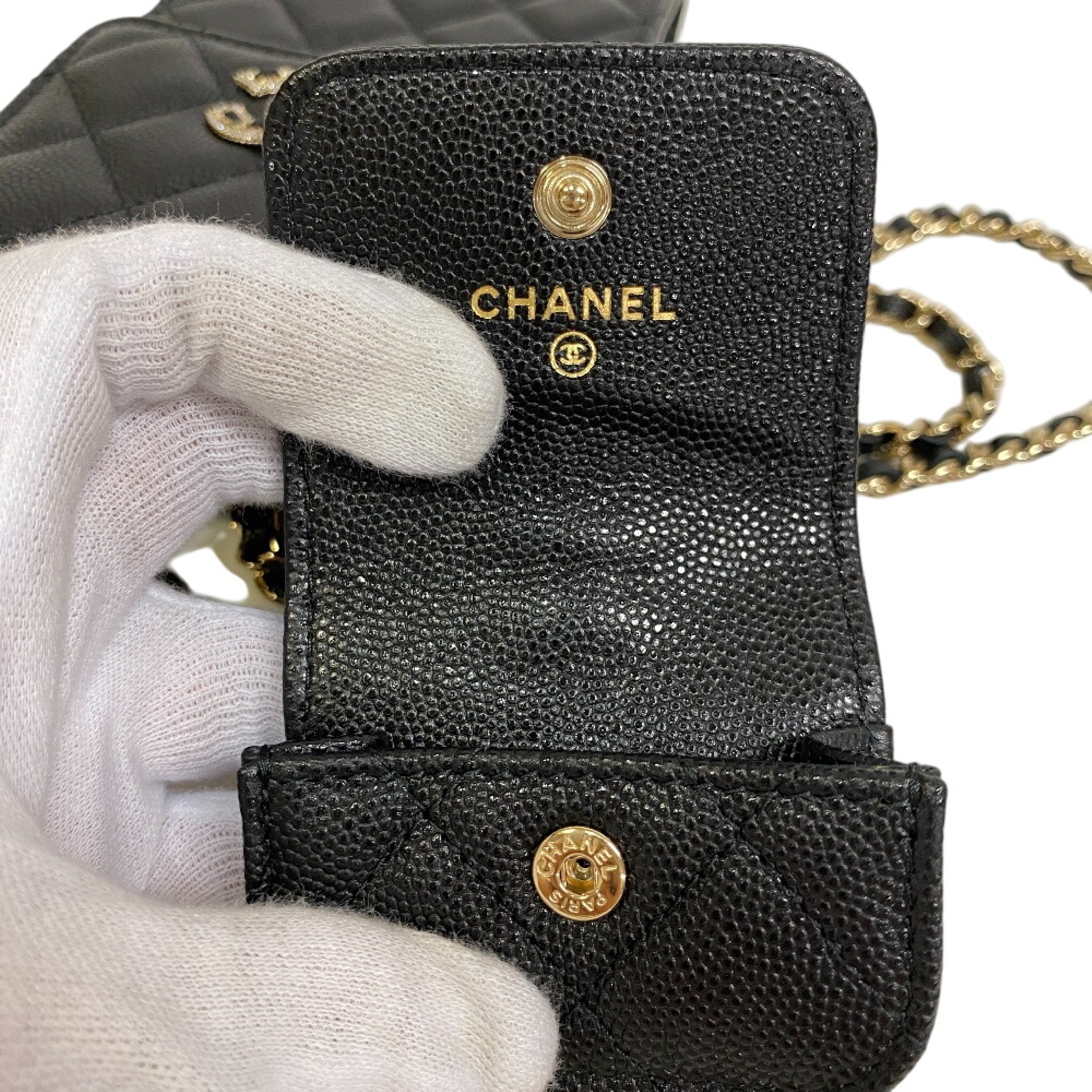Shoulder Pouch AirPods Case Matelassé Coco Mark Rhinestone Shoulder Bag Caviar Leather Women's Shoulder Bag — view 7