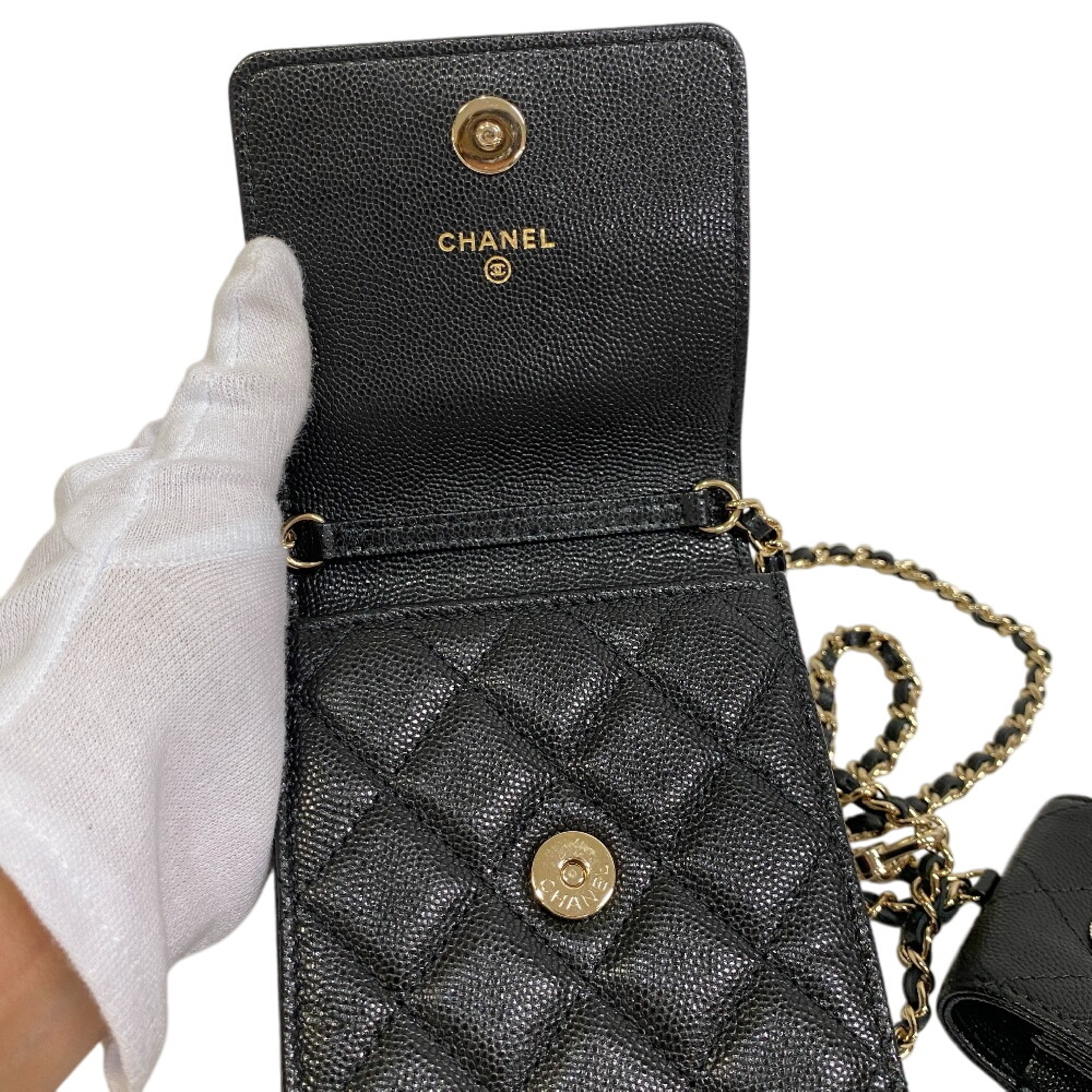 Shoulder Pouch AirPods Case Matelassé Coco Mark Rhinestone Shoulder Bag Caviar Leather Women's Shoulder Bag — view 9