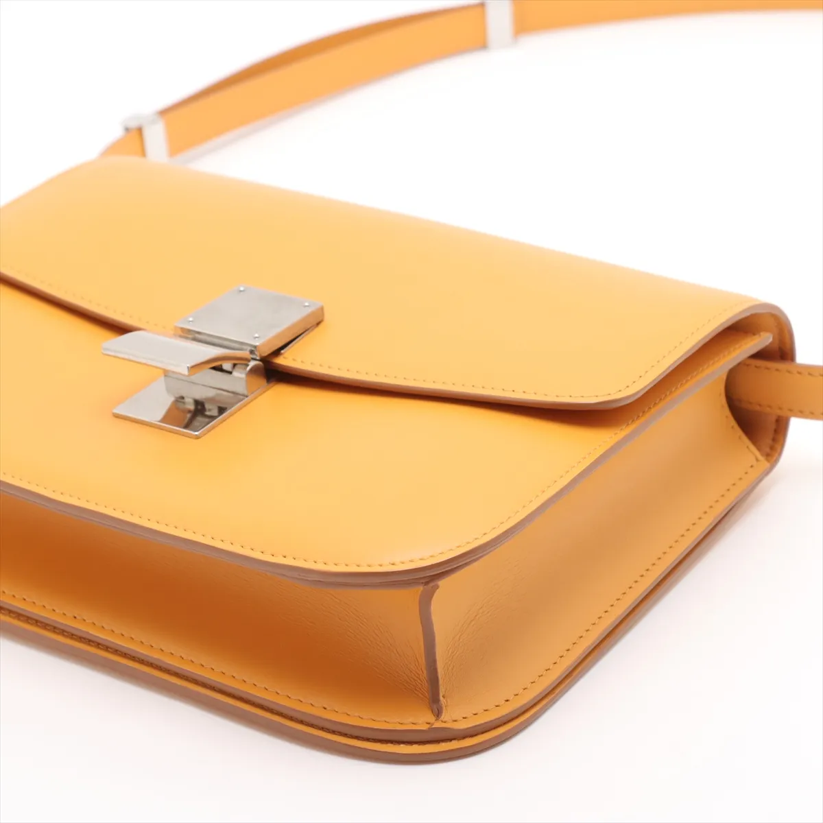 Classic Box Leather Shoulder Bag, Yellow — view 3