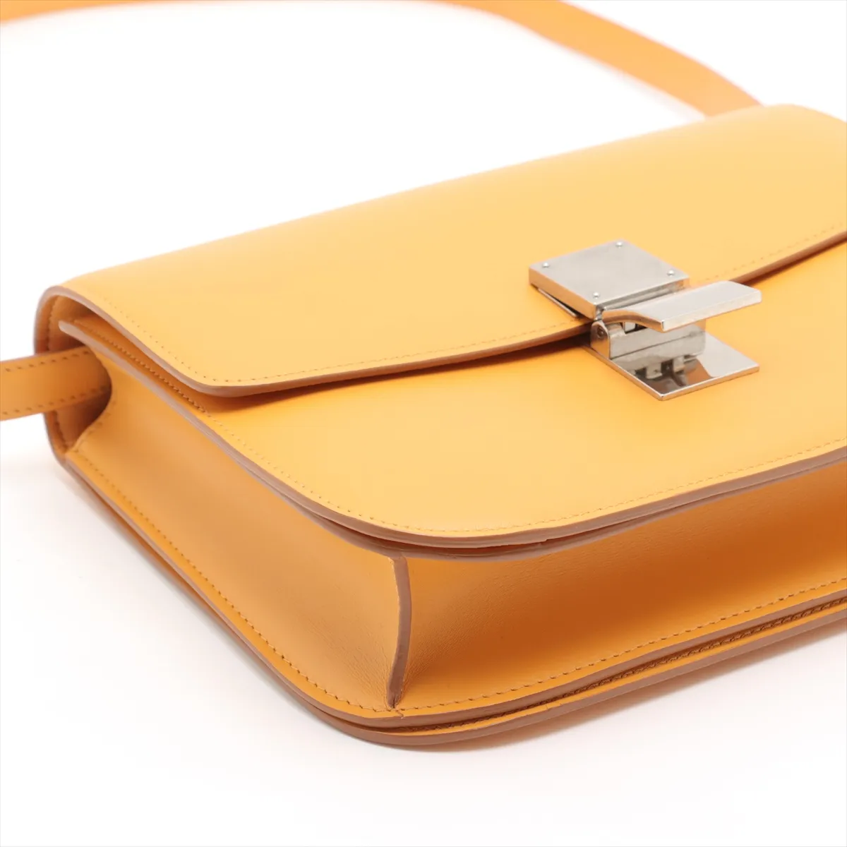 Classic Box Leather Shoulder Bag, Yellow — view 4