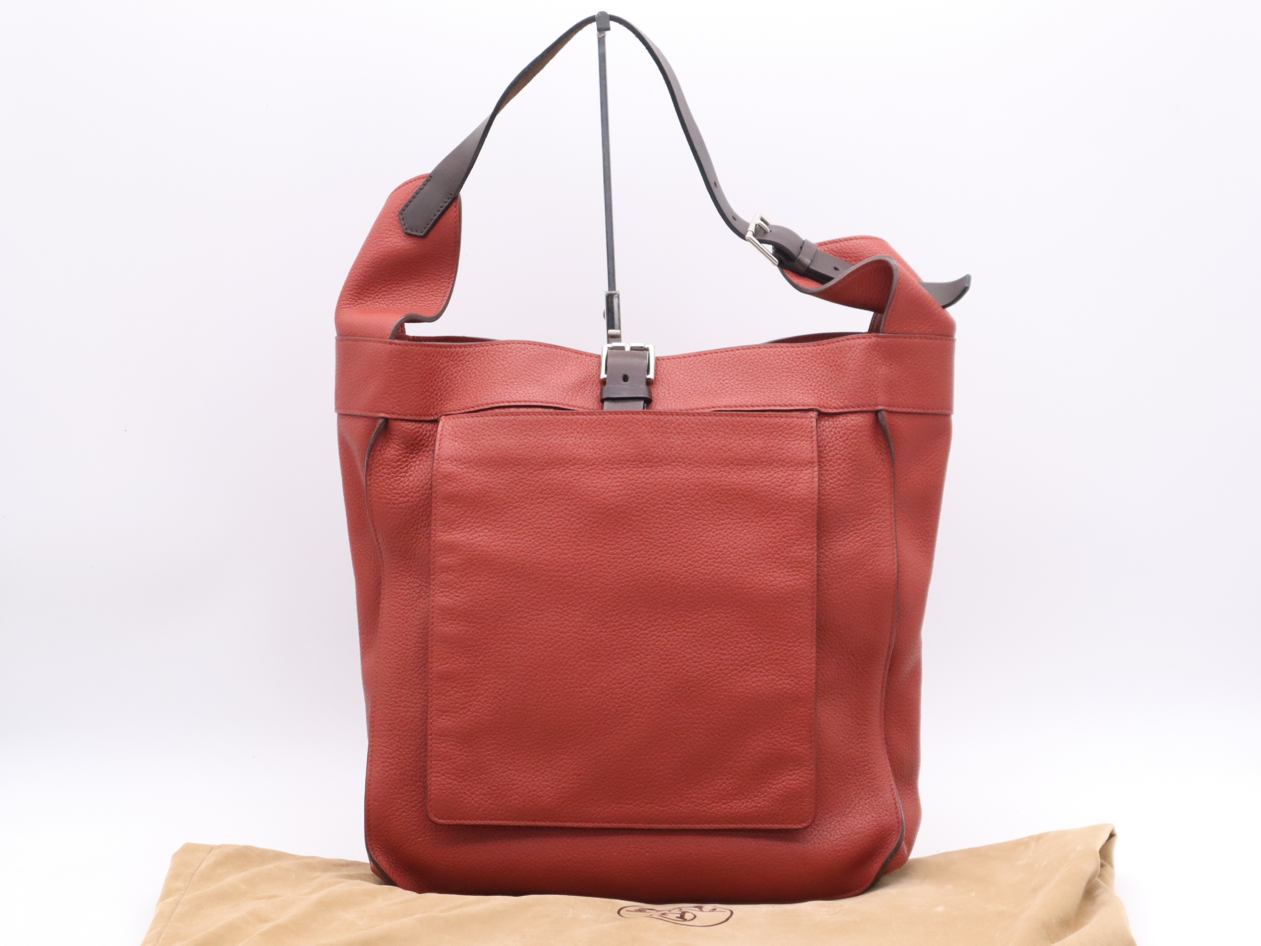 Taurillon Clemence Marwari GM Tote Bag, Red/Dark Brown, Silver Hardware, with Dust Bag, M Stamp, 2009