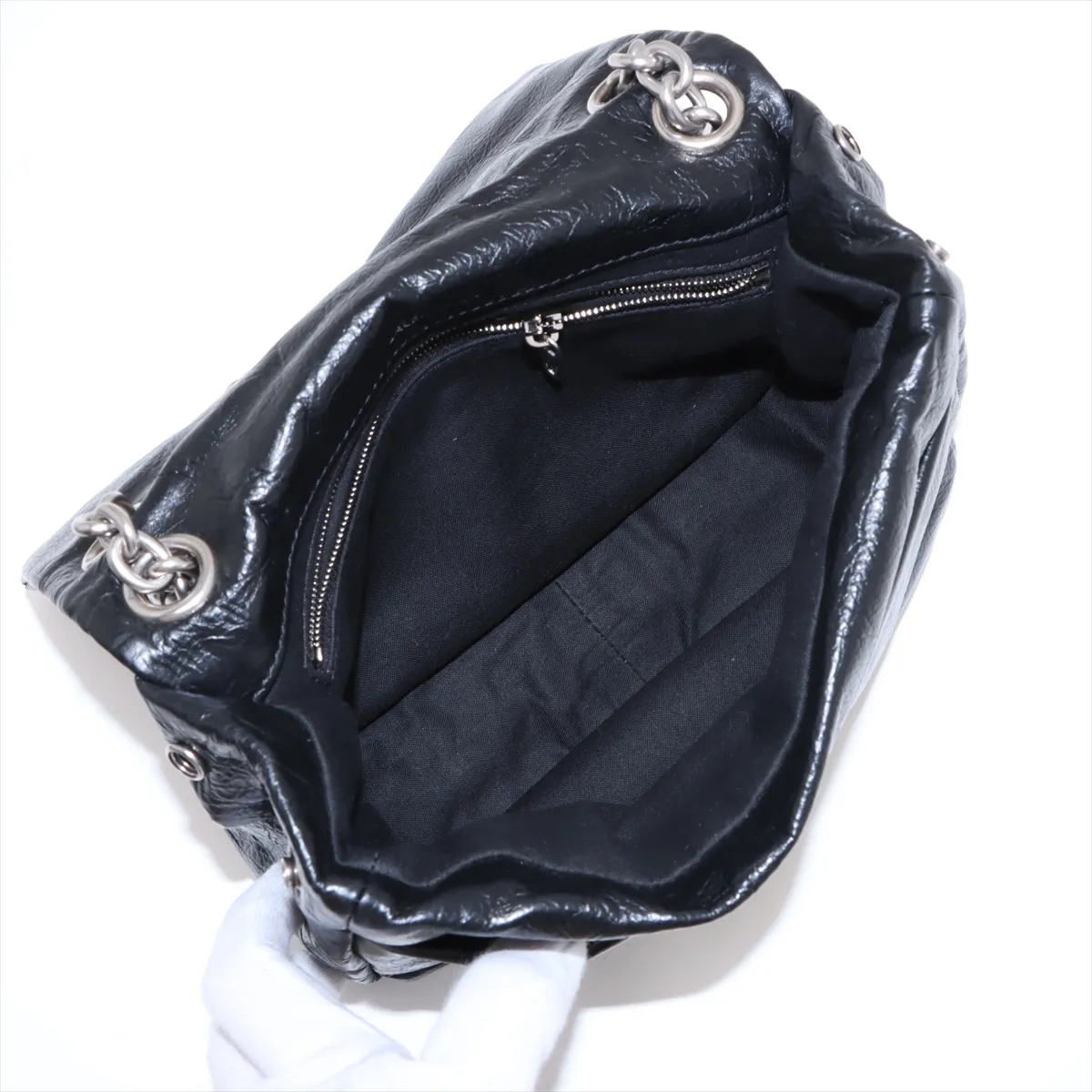Monaco Leather Chain Shoulder Bag Black 792977 — view 7