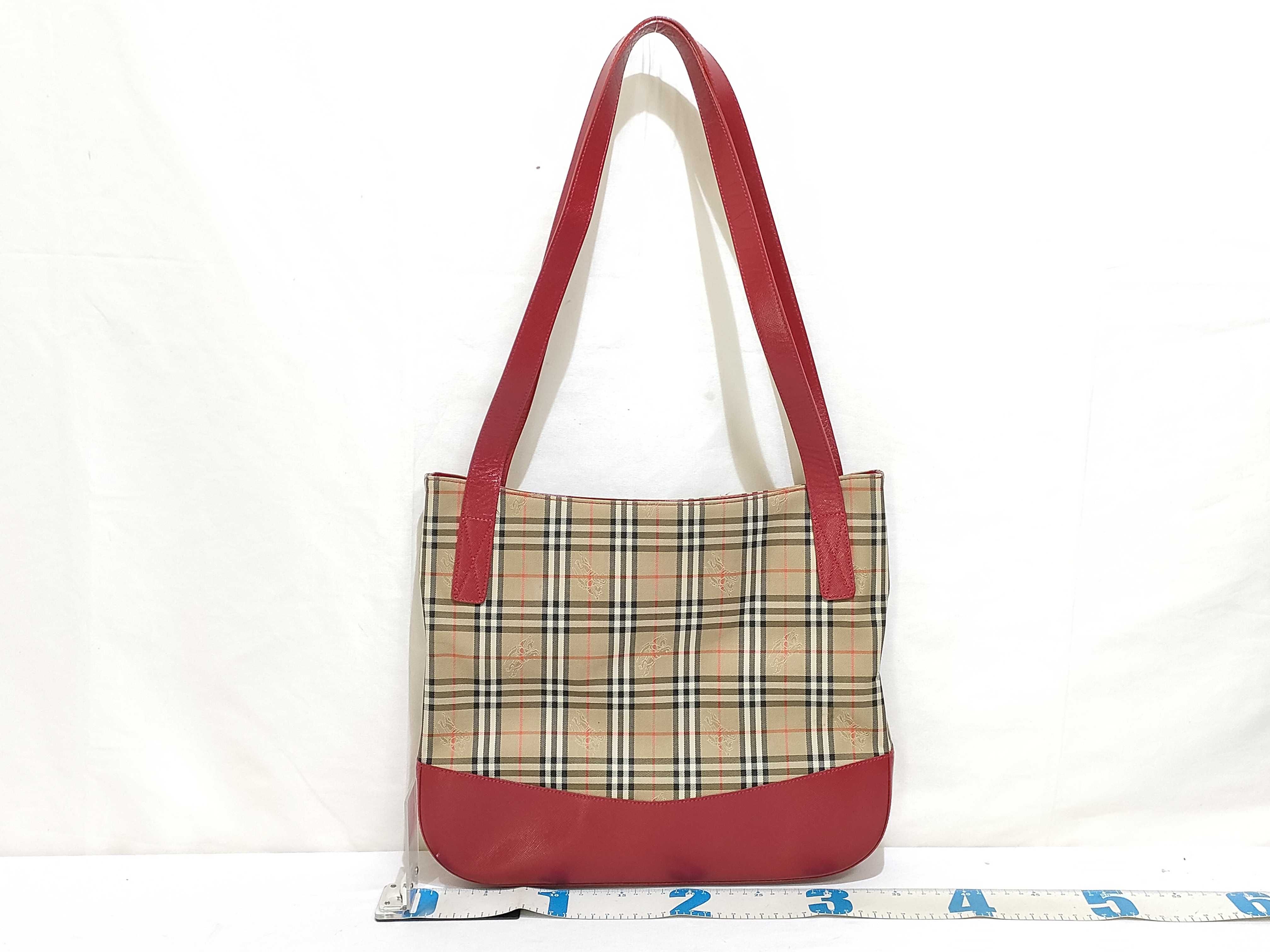 handbag, Nova Check leather, Shadow Horse pattern, red. — view 2