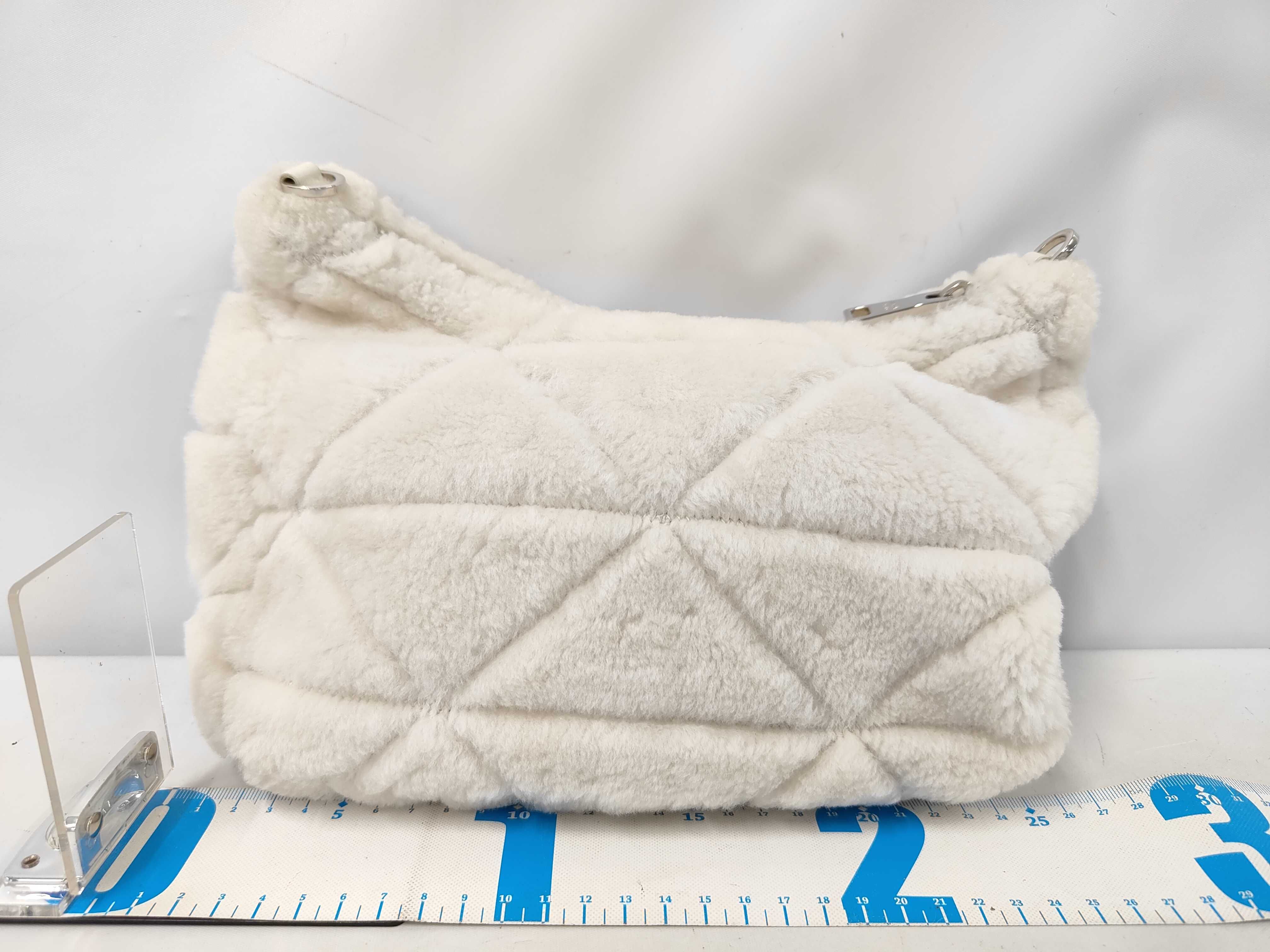 Shearling Shoulder Bag with Pouch, Fur, White Pouch — view 2