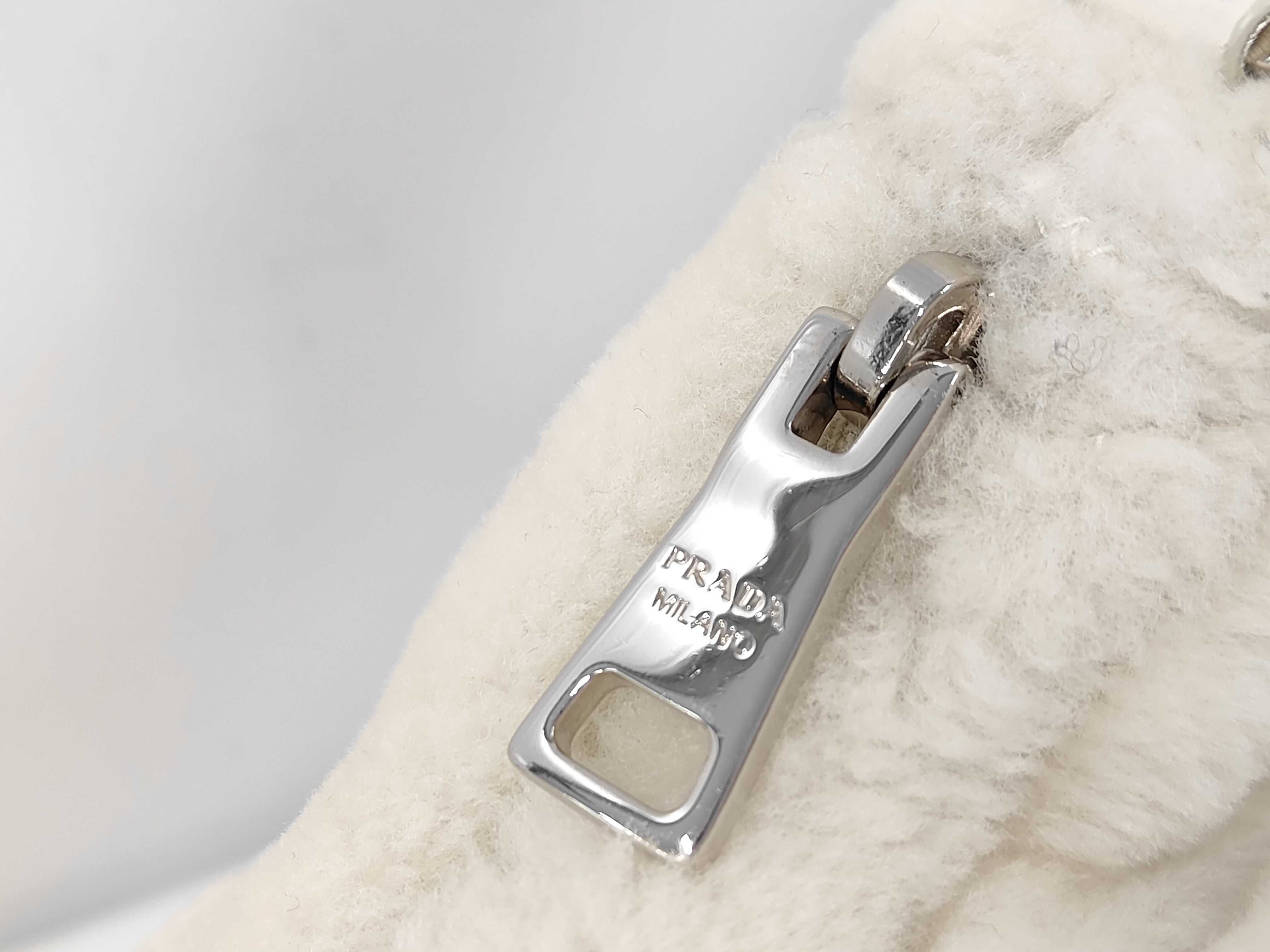 Shearling Shoulder Bag with Pouch, Fur, White Pouch — view 7