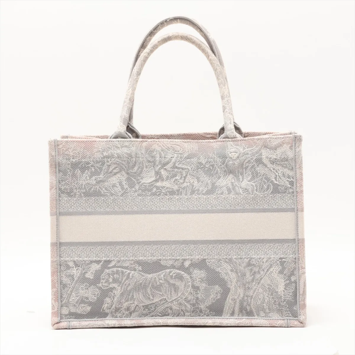 Toile de Jouy Embroidery Book Tote Medium Canvas Tote Bag, Gray — view 2
