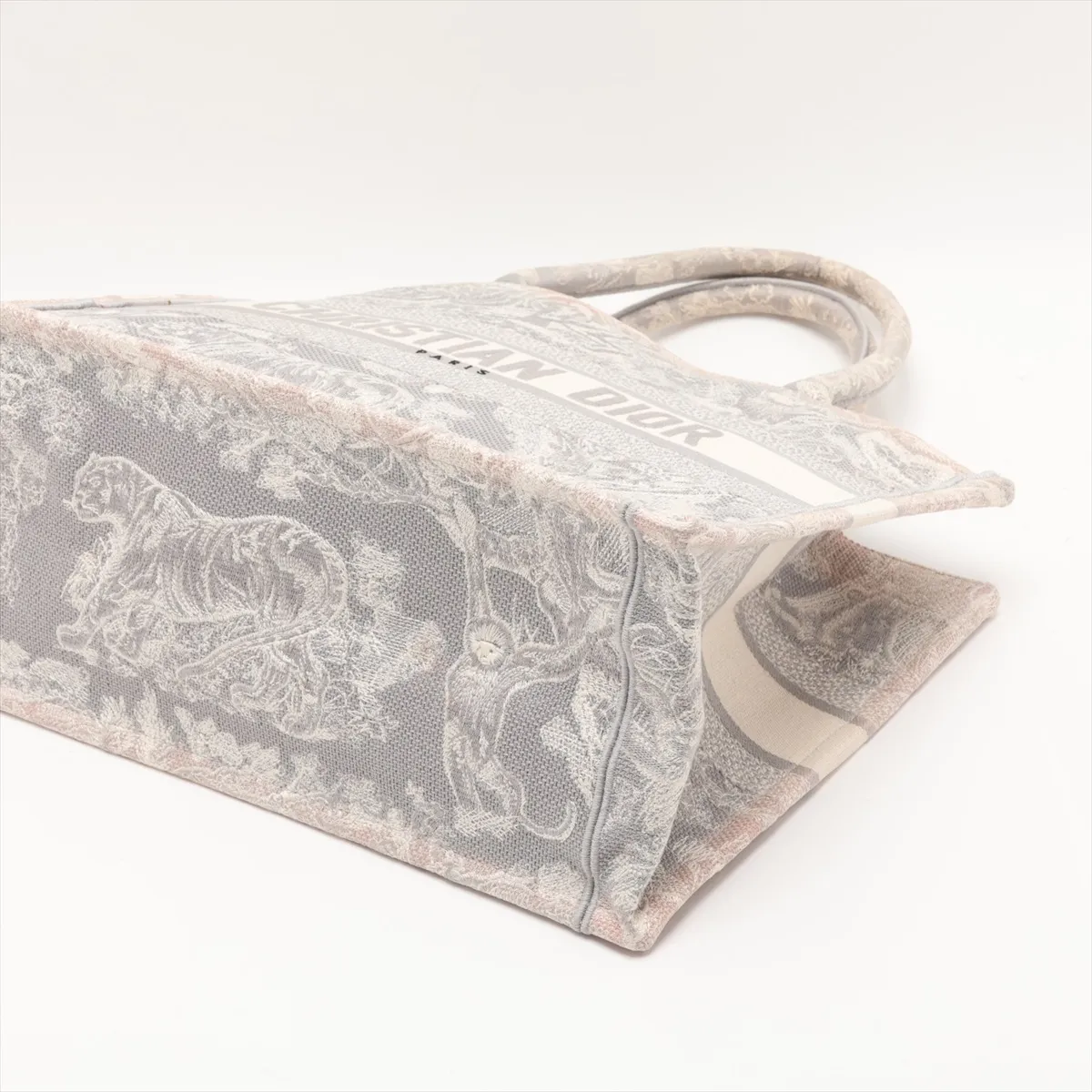 Toile de Jouy Embroidery Book Tote Medium Canvas Tote Bag, Gray — view 3