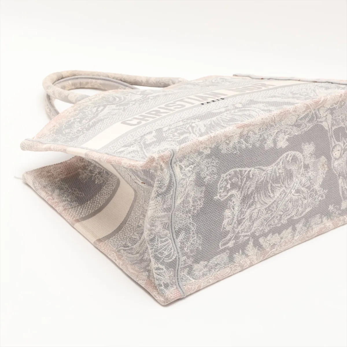 Toile de Jouy Embroidery Book Tote Medium Canvas Tote Bag, Gray — view 4