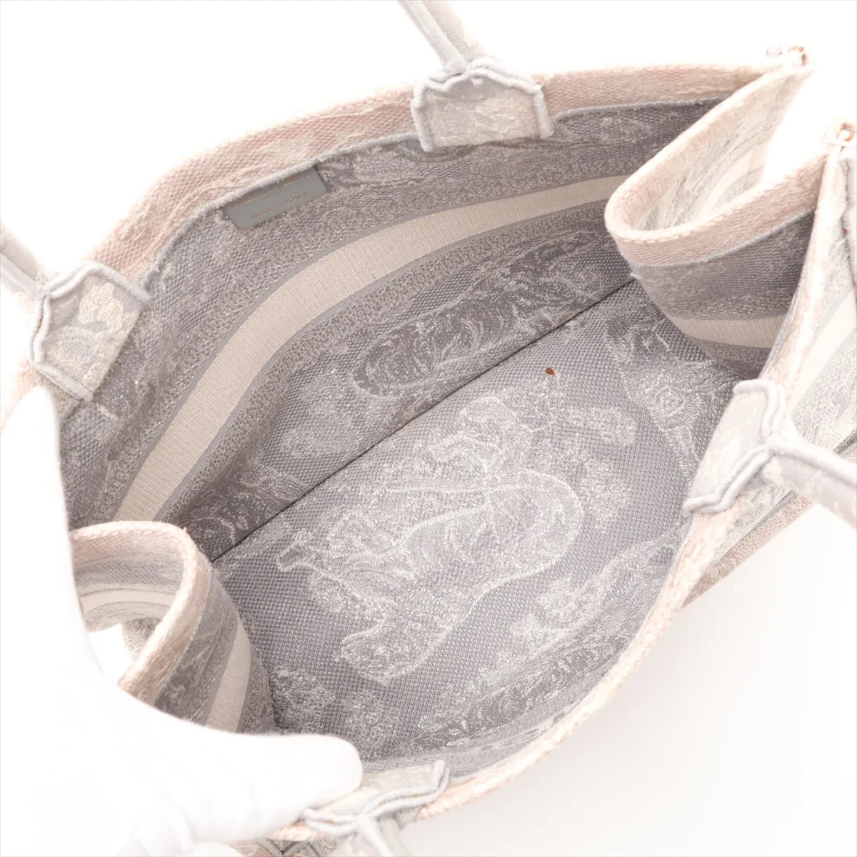 Toile de Jouy Embroidery Book Tote Medium Canvas Tote Bag, Gray — view 7