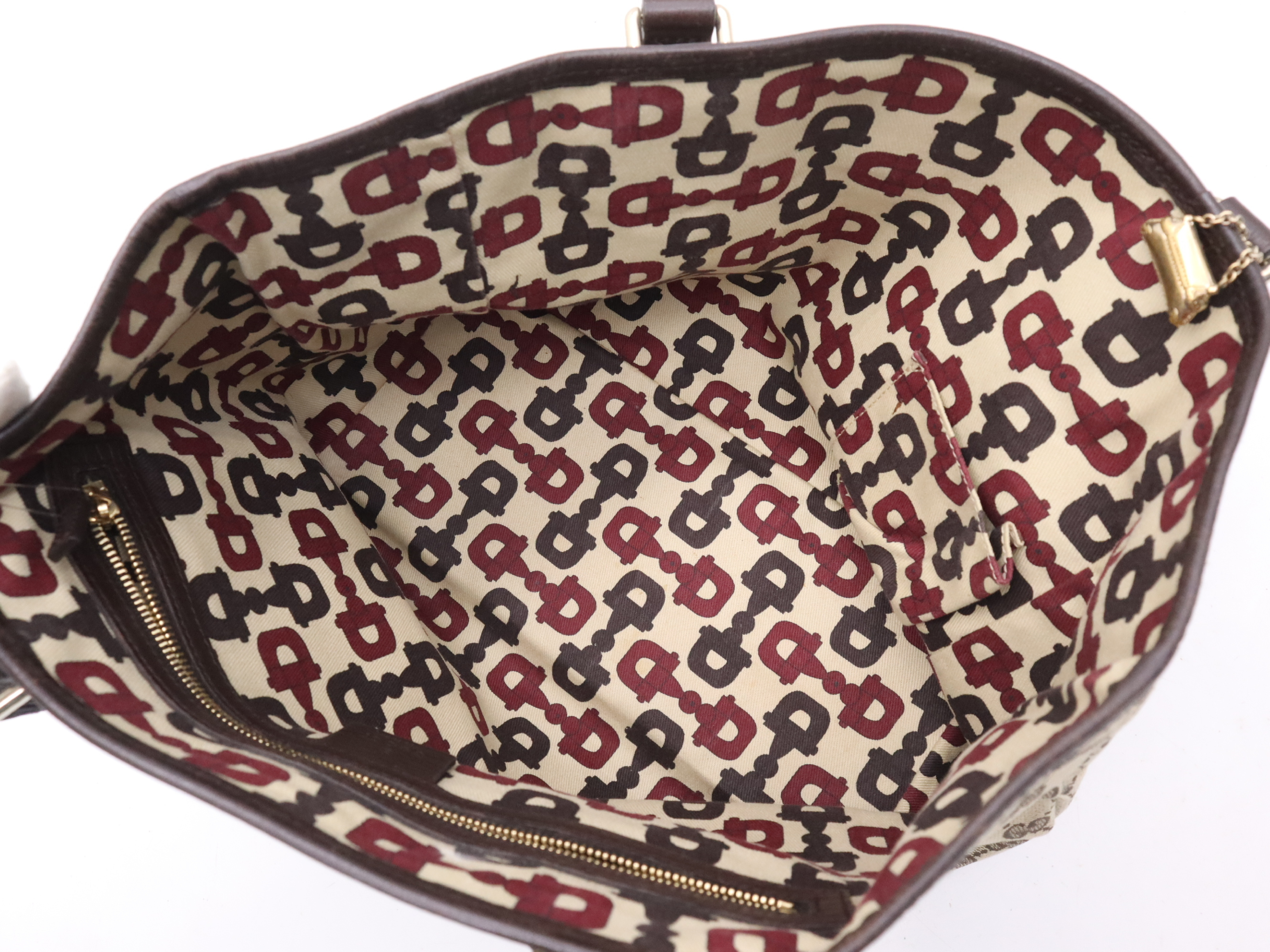 137396 GG Canvas Sherry Line Tote Bag (Beige, Green, Red) with Charm — view 12