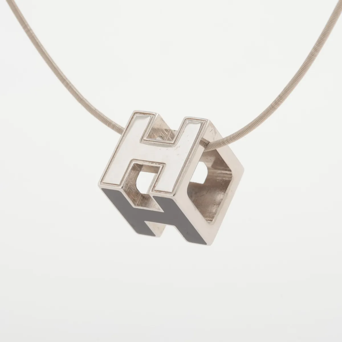 Cage d'H H-Cube Necklace, Metal, Black x Silver. Shows signs of wear, — view 2
