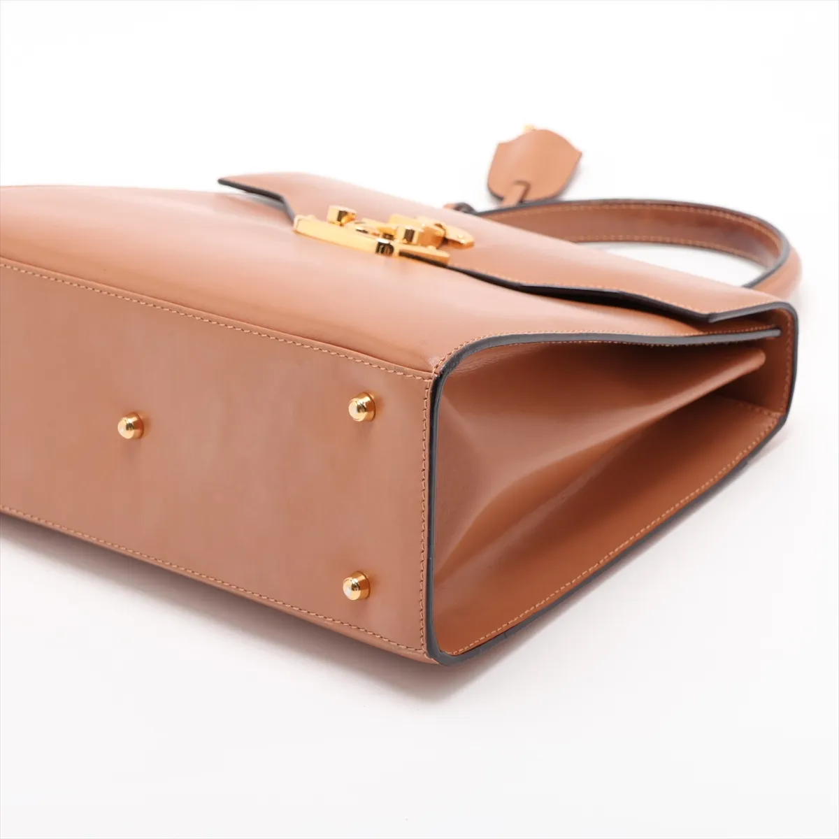Old Gucci Lady Lock Leather 2-Way Handbag, Brown, with Mirror — view 3