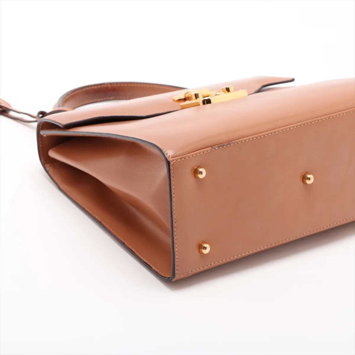 Old Gucci Lady Lock Leather 2-Way Handbag, Brown, with Mirror — view 4