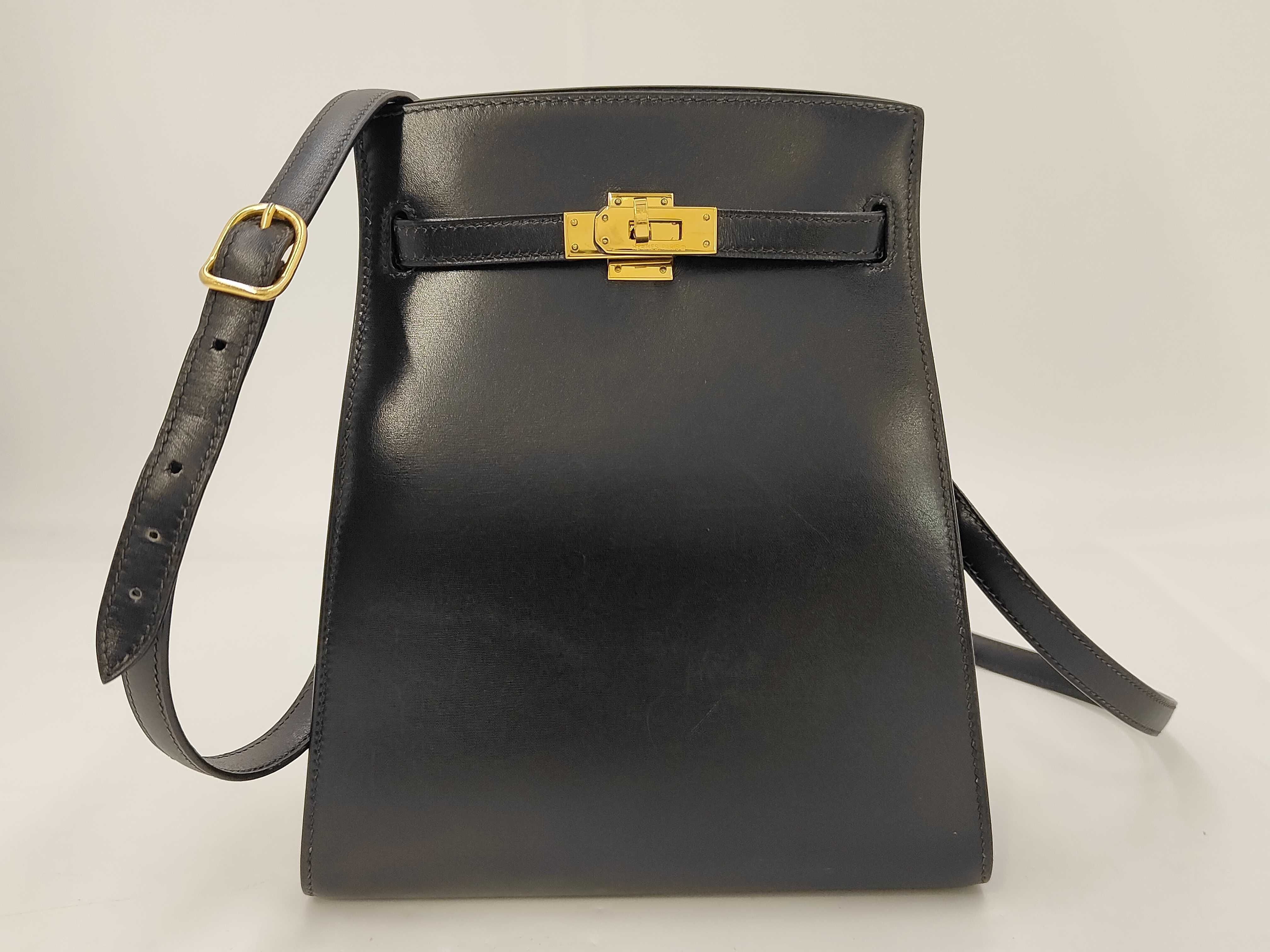 Kelly Sport PM Shoulder Bag, Black, Gold Hardware, Box Calf Leather, A Stamp