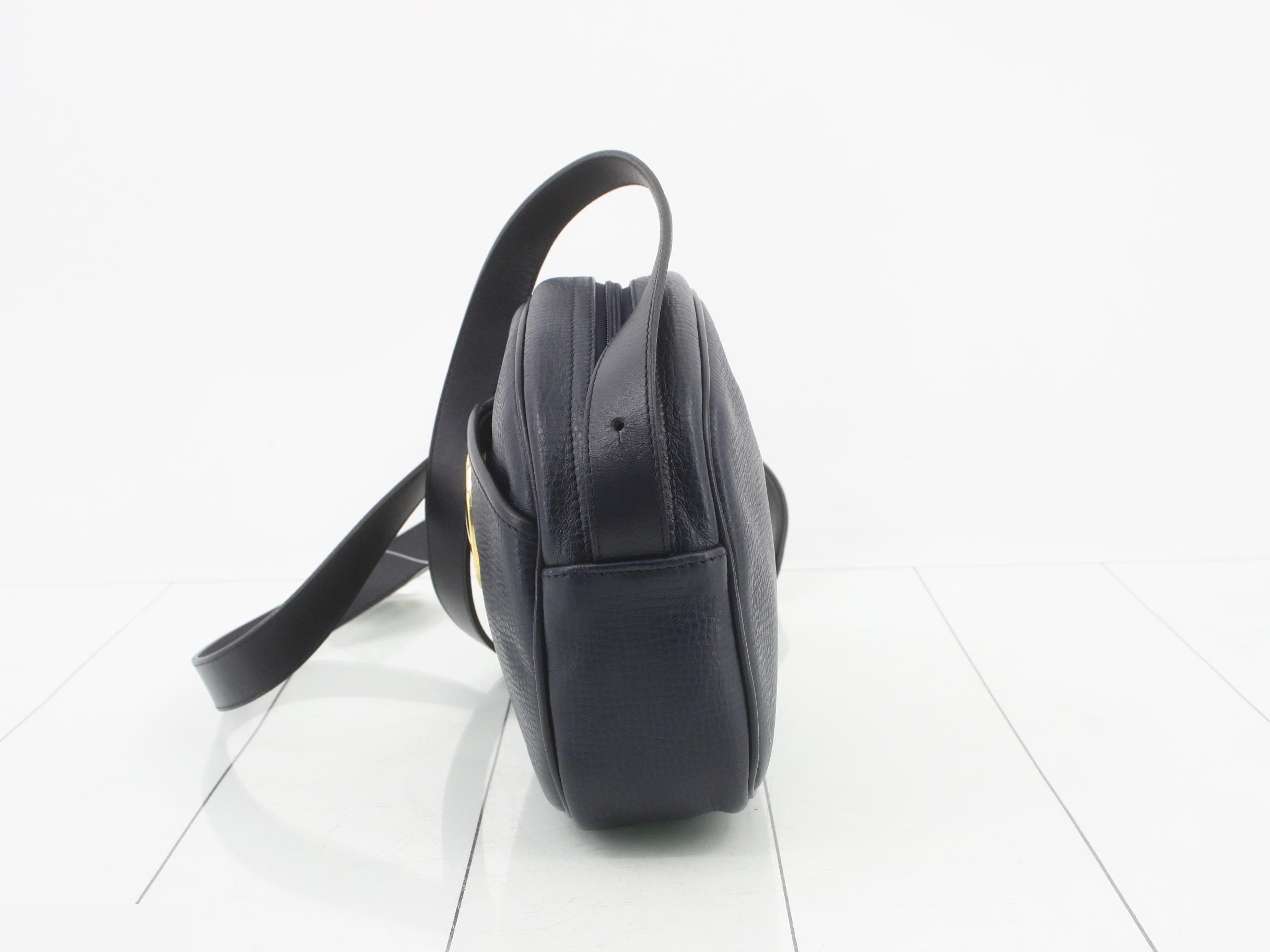Oval CD Logo Leather Navy Shoulder Bag 329 — view 3