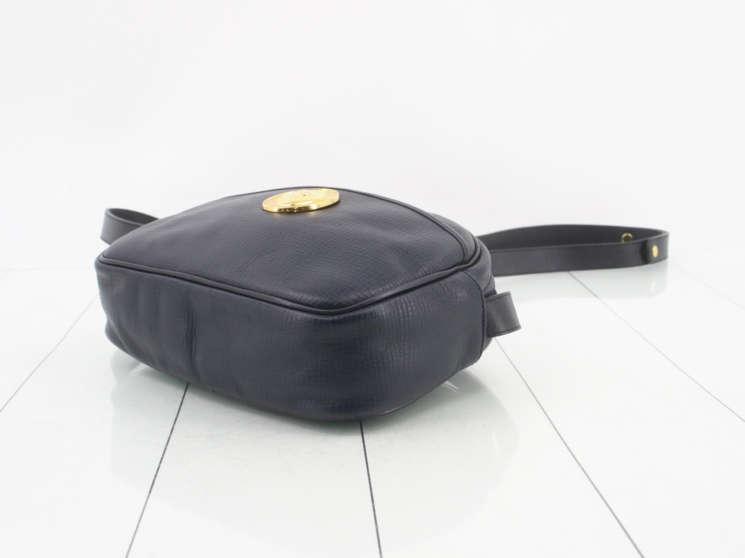 Oval CD Logo Leather Navy Shoulder Bag 329 — view 6
