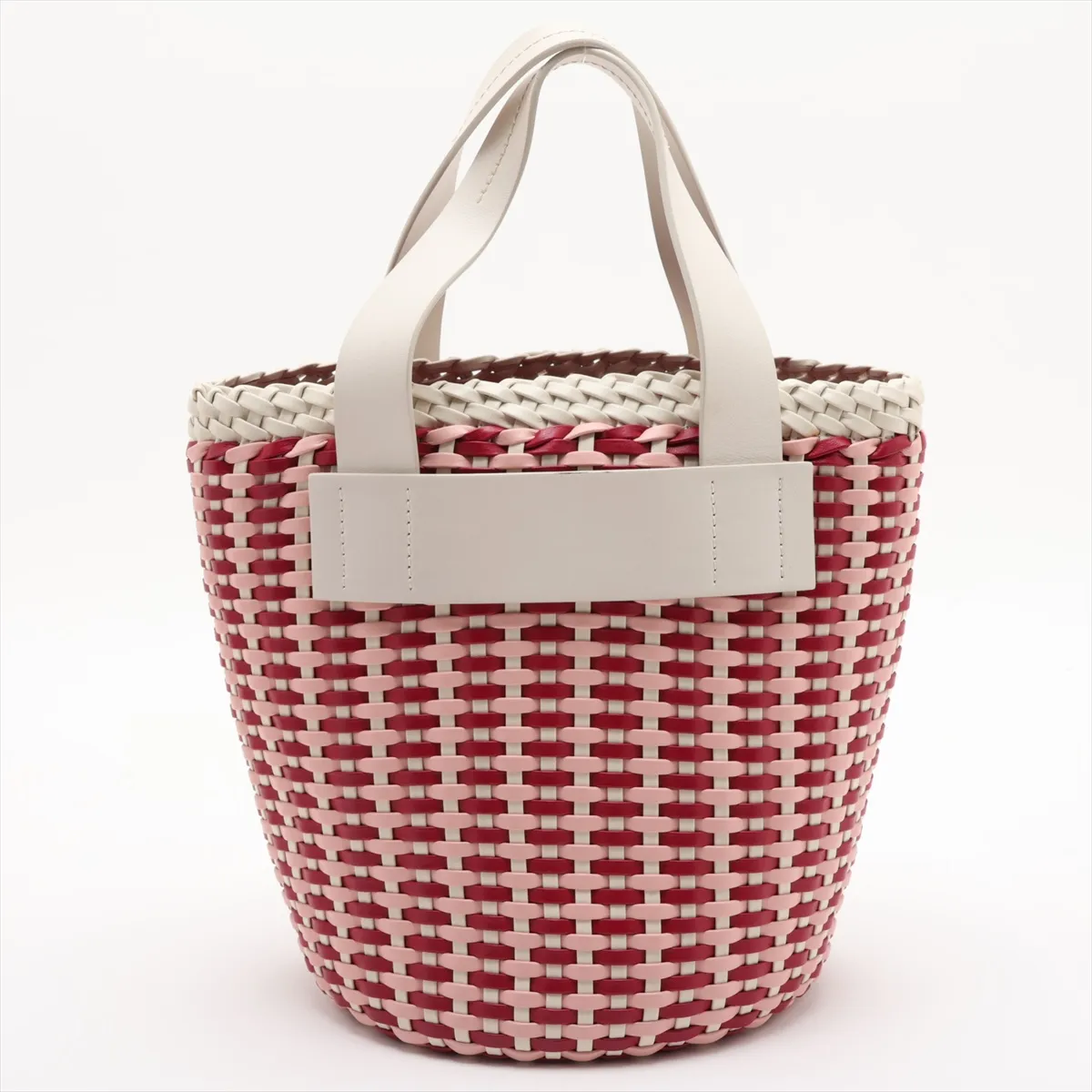 Intreccio 5BE022 Leather 2-Way Handbag White x Red — view 2