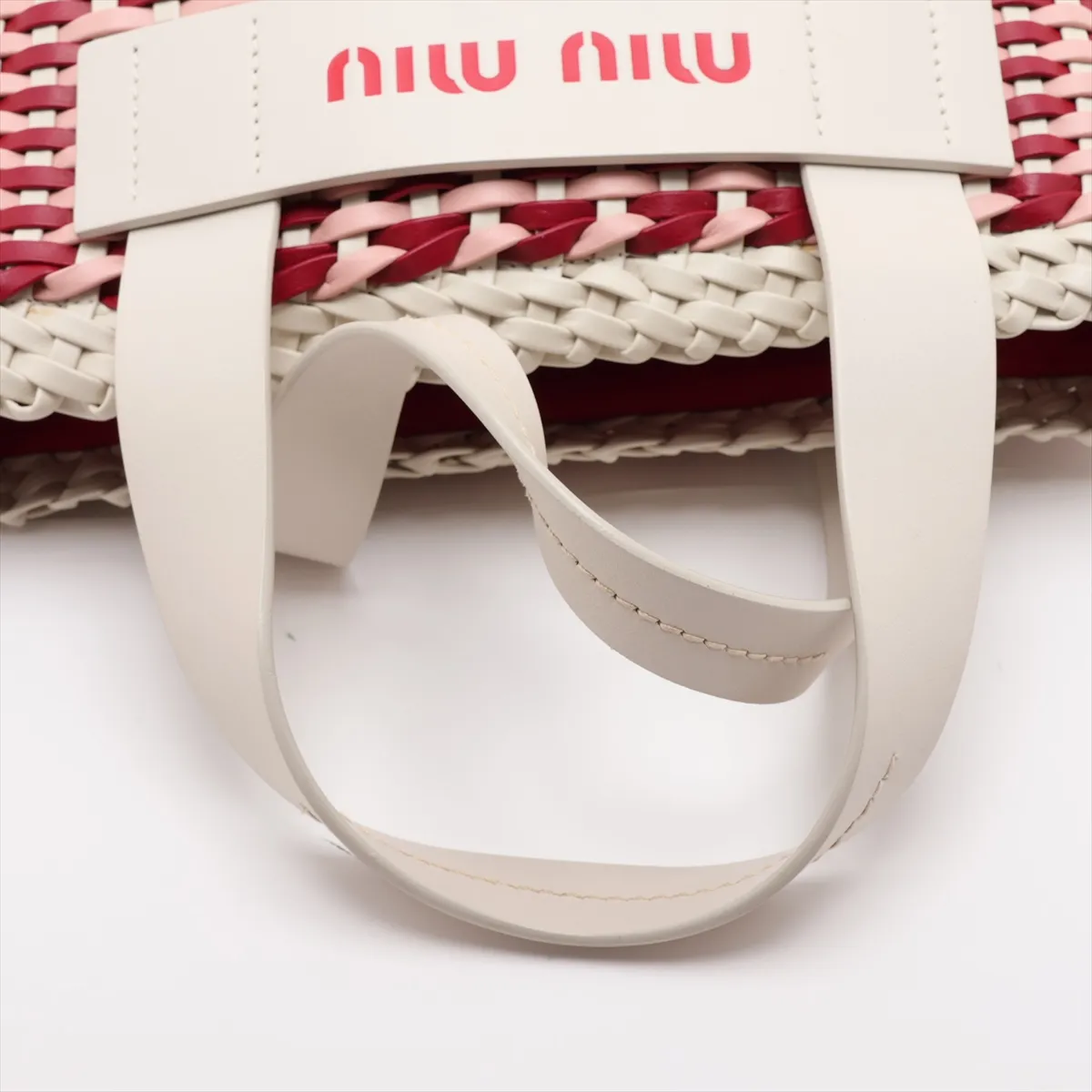 Intreccio 5BE022 Leather 2-Way Handbag White x Red — view 5