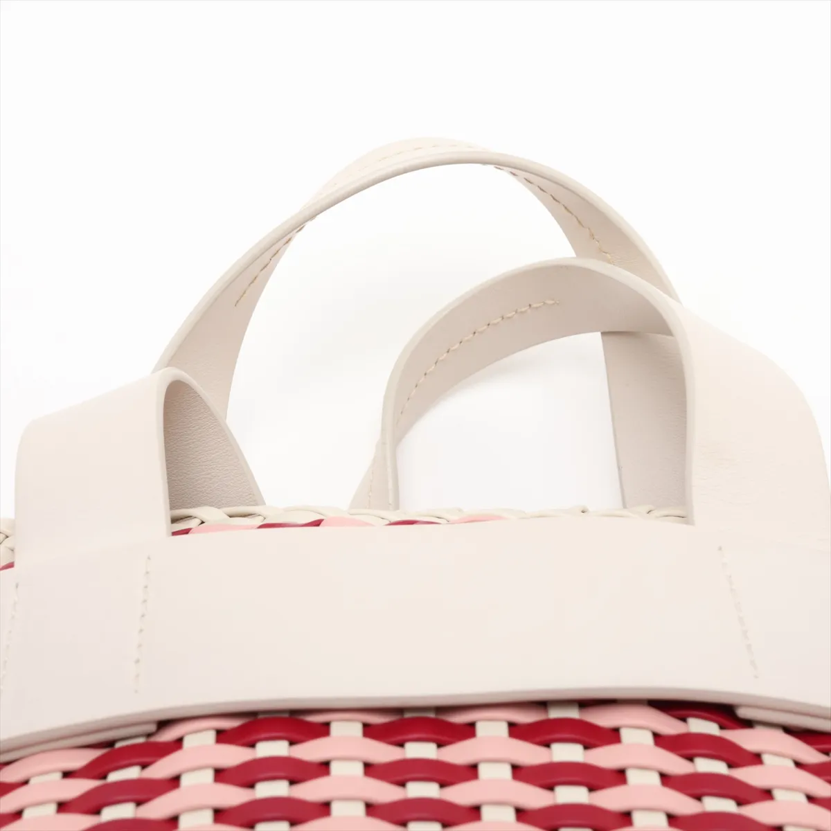 Intreccio 5BE022 Leather 2-Way Handbag White x Red — view 6