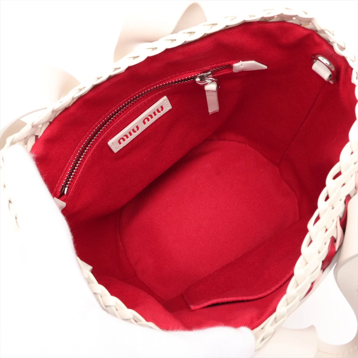 Intreccio 5BE022 Leather 2-Way Handbag White x Red — view 8