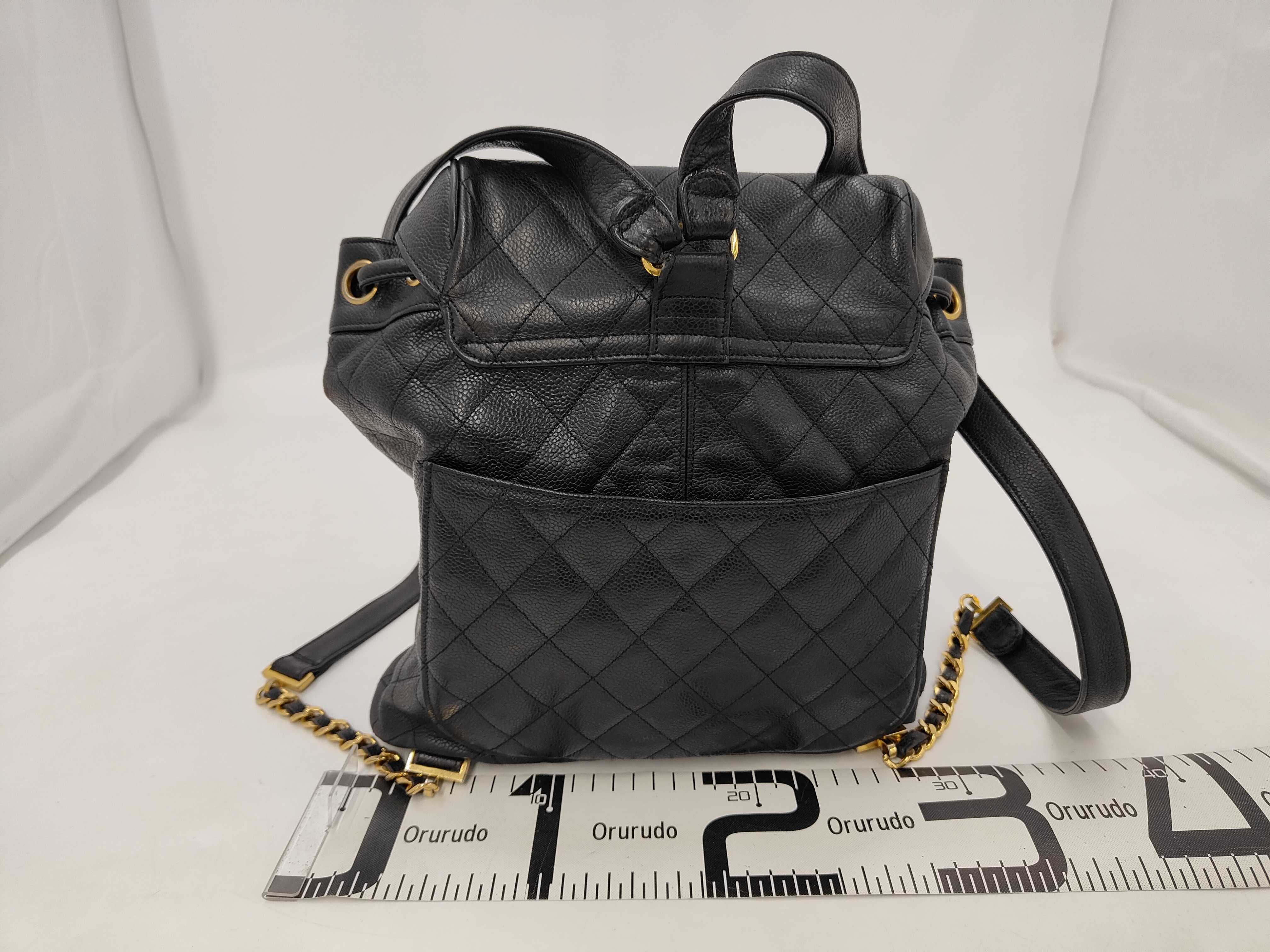 Matelassé Caviar Skin Chain Backpack, Black — view 2