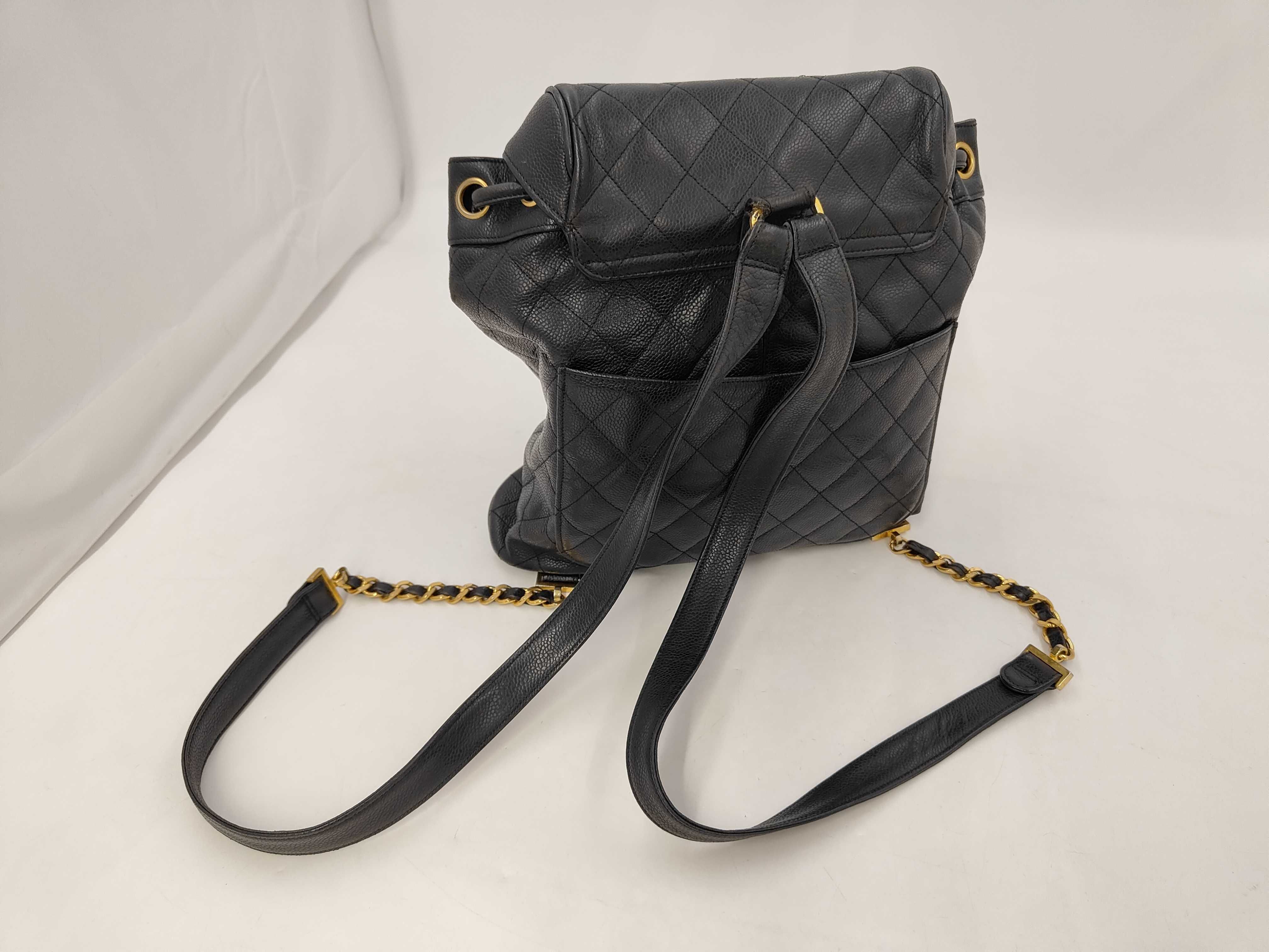 Matelassé Caviar Skin Chain Backpack, Black — view 3