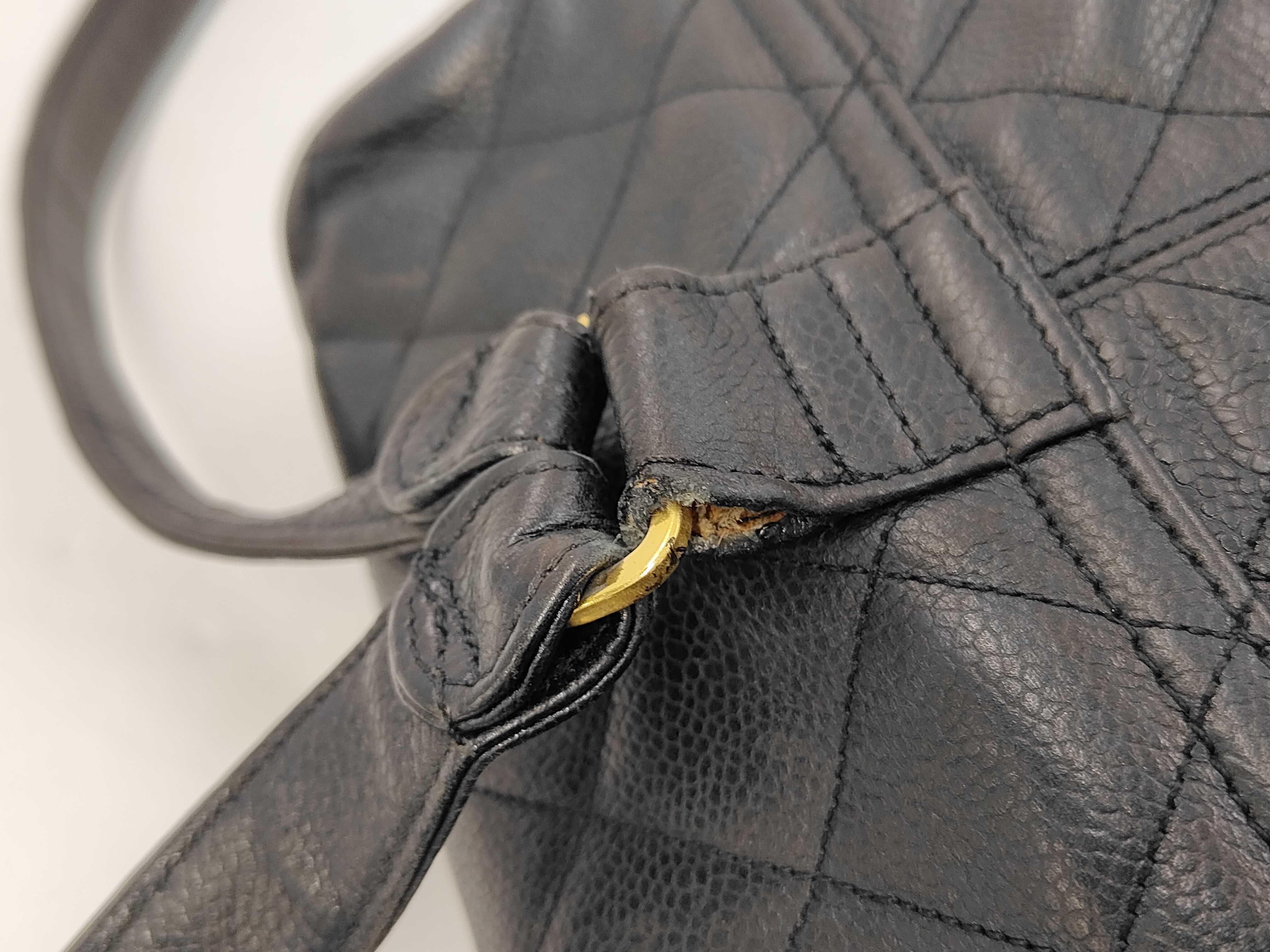 Matelassé Caviar Skin Chain Backpack, Black — view 5